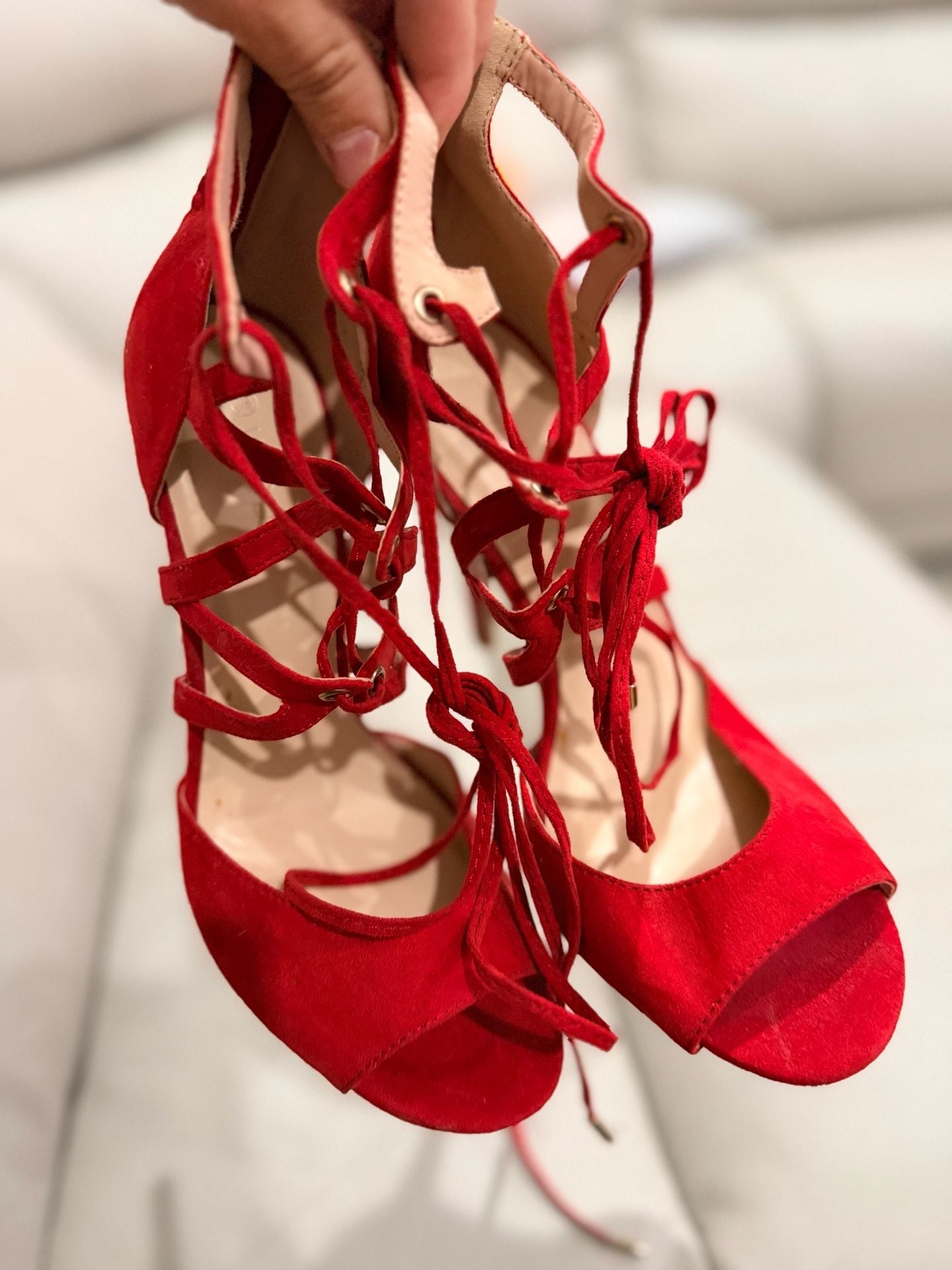 Wild Diva Red Lace Up Heels Shoes Size 7.5 3
