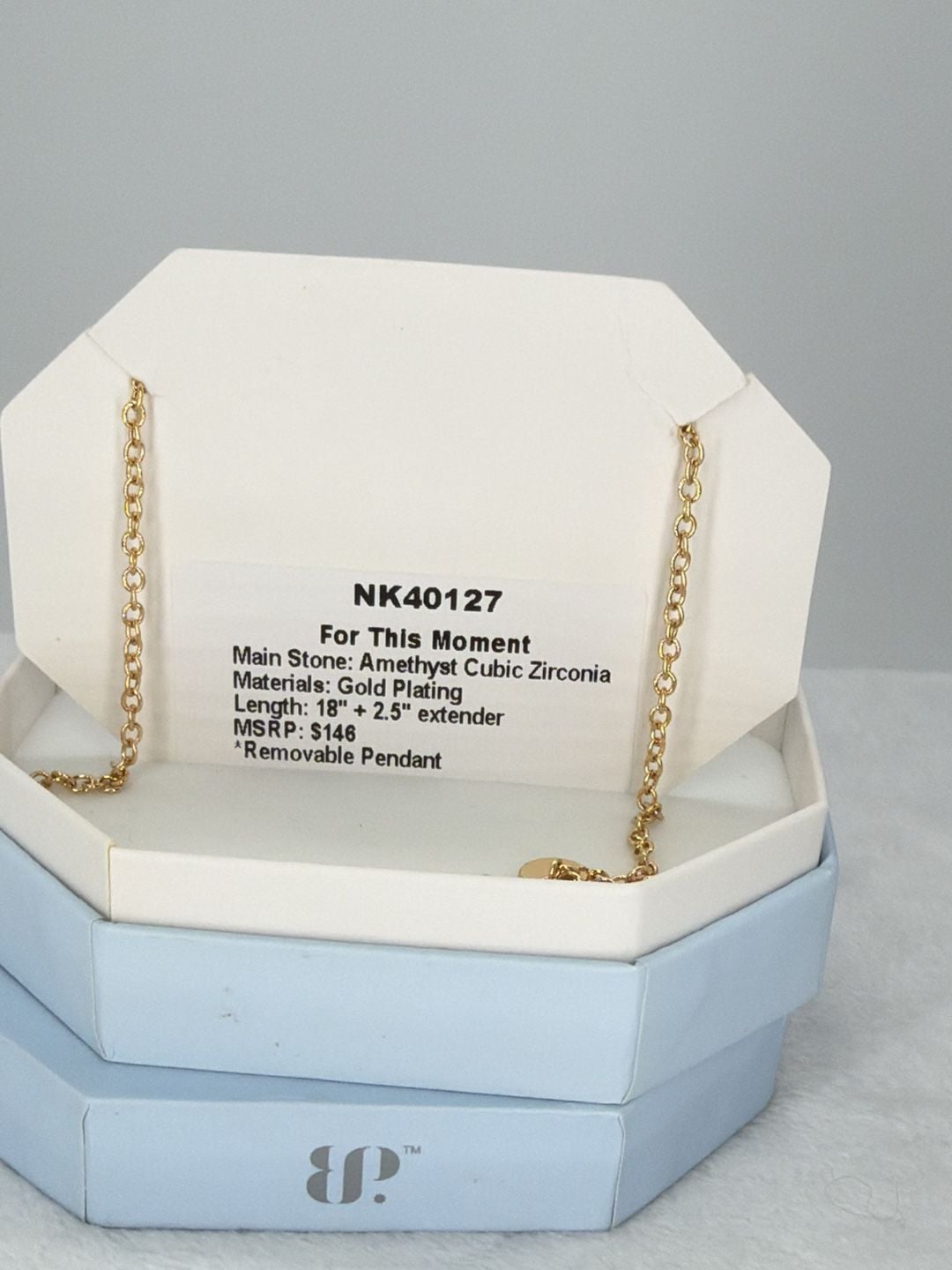 BP For This Moment Amethyst CZ Gold Necklace Mini Dog Tag 3