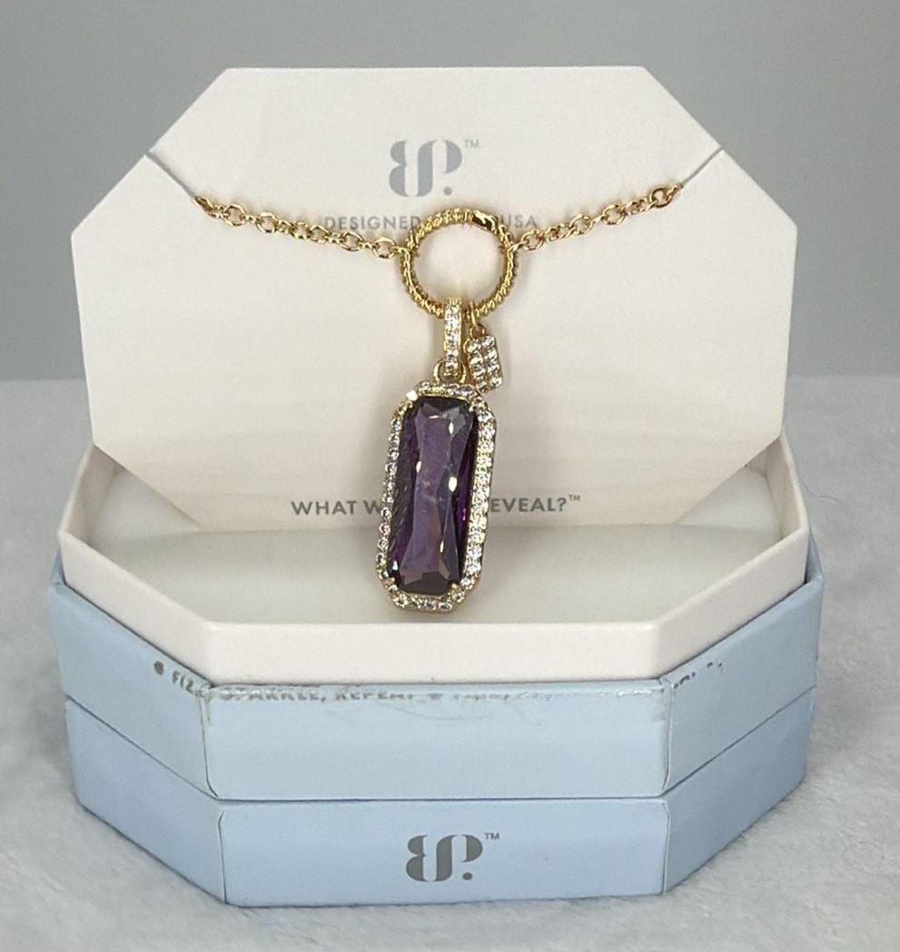 BP For This Moment Amethyst CZ Gold Necklace Mini Dog Tag 2