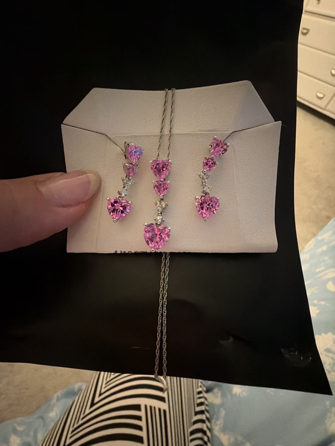 Heart-Shaped Lab-Created Pink and White Sapphire Pendant and Earrings Set in Sterling Silver 1