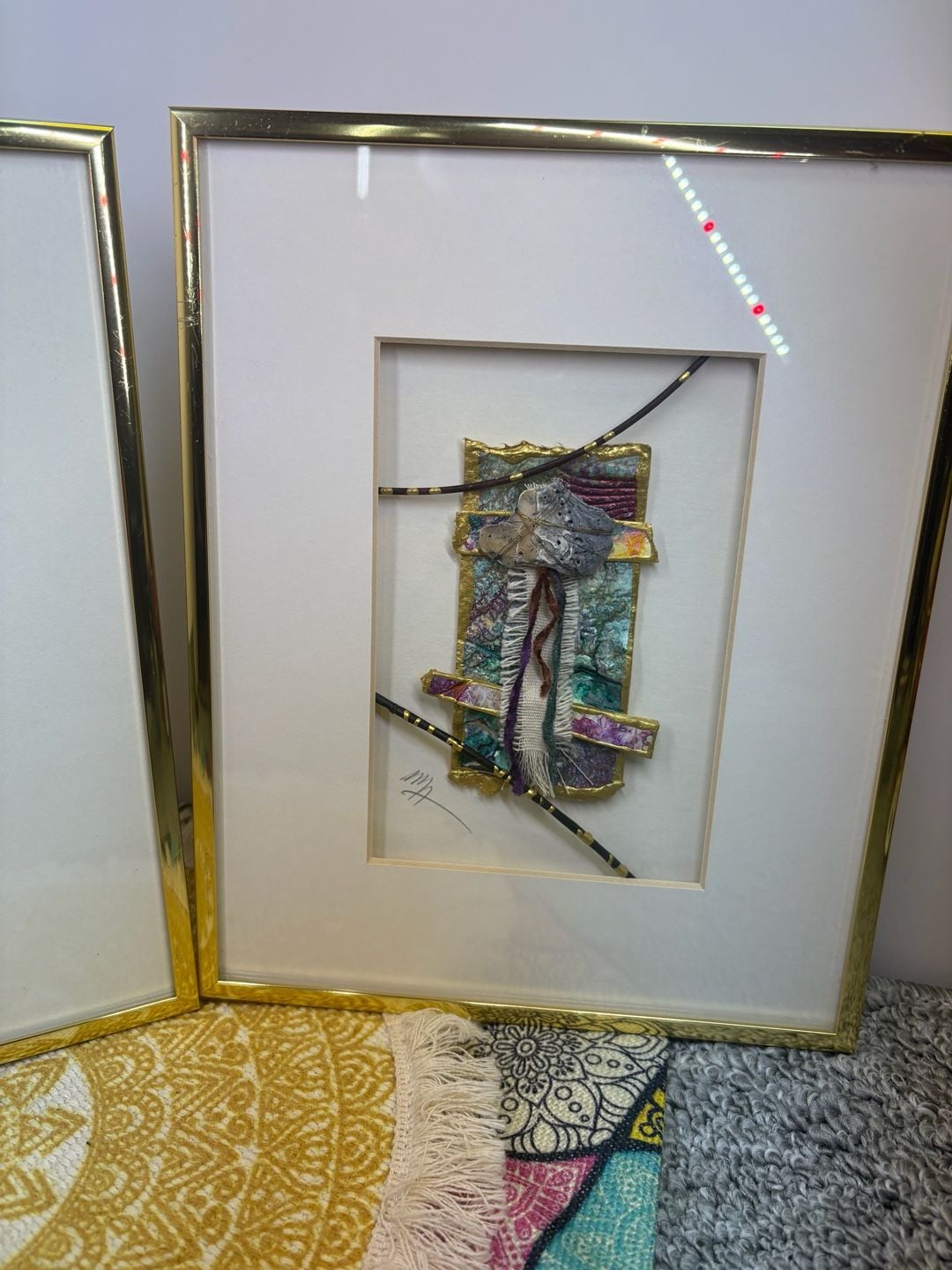 Signed Cyndi Mylynne & Jeff Adam’s Wall Art Signed Framed Golden Leaf -Set of 2 2