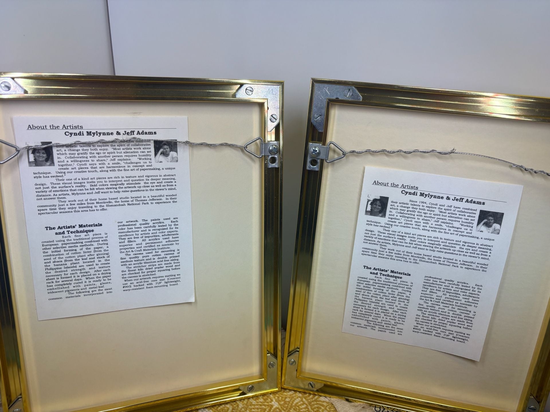 Signed Cyndi Mylynne & Jeff Adam’s Wall Art Signed Framed Golden Leaf -Set of 2 8