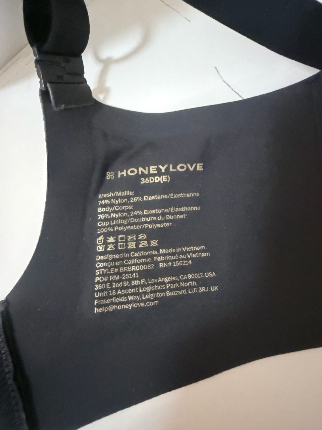 Honeylove Bra Size 36DD(E) Black Strapless Mesh Contour Support 3