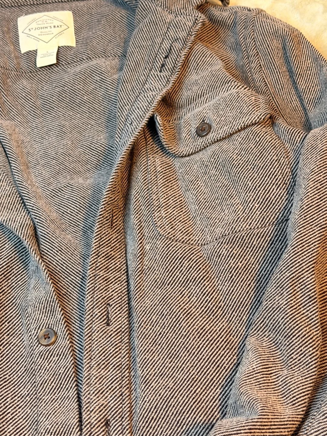 St John's Bay Men's Large Heavyweight Flannel Shacket Button Up Shirt Corduroy Accent 4