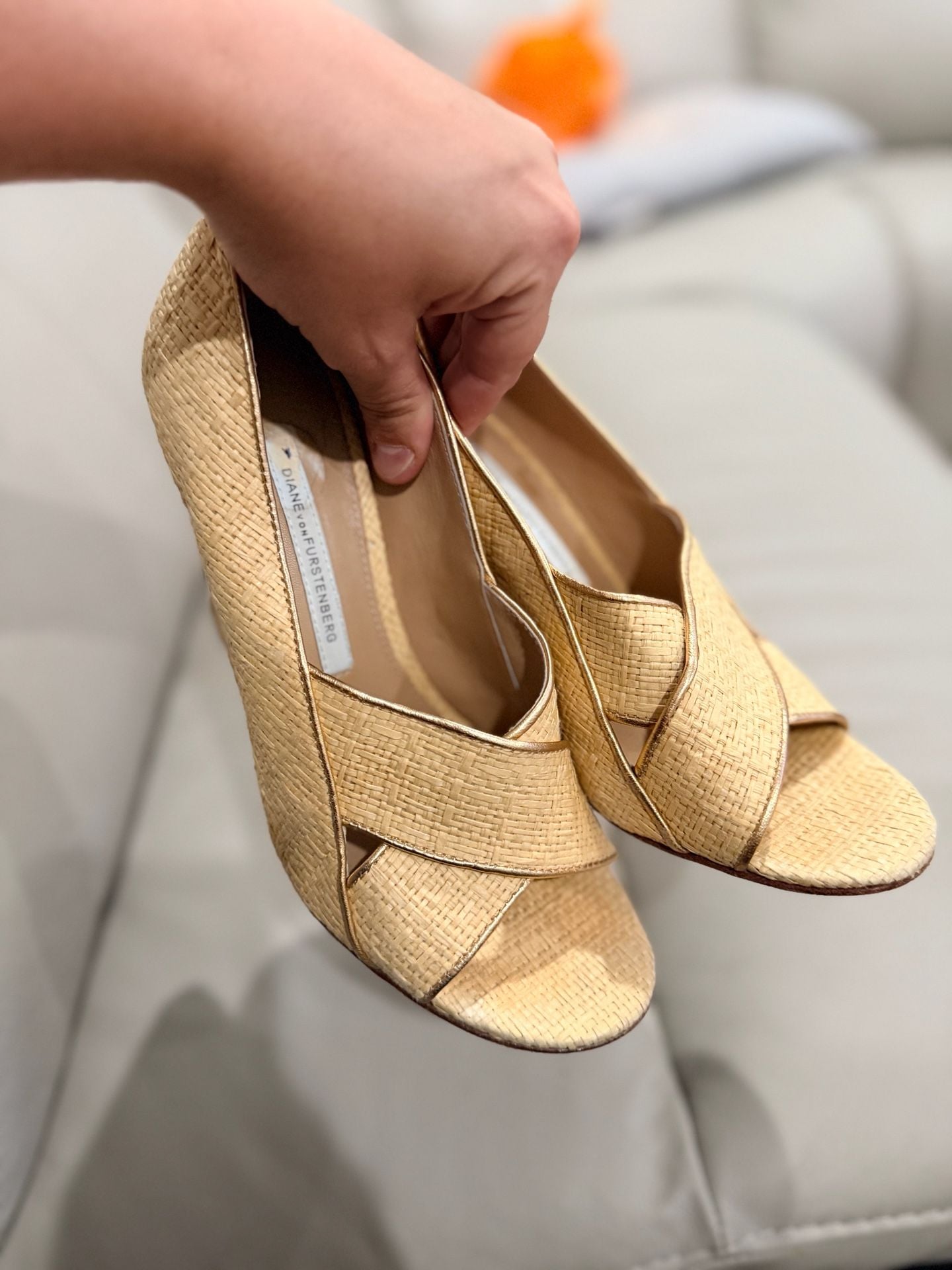 Diane Von Furstenberg Raffia Wedge Sandals Size 7.5 M Peep Toe 2