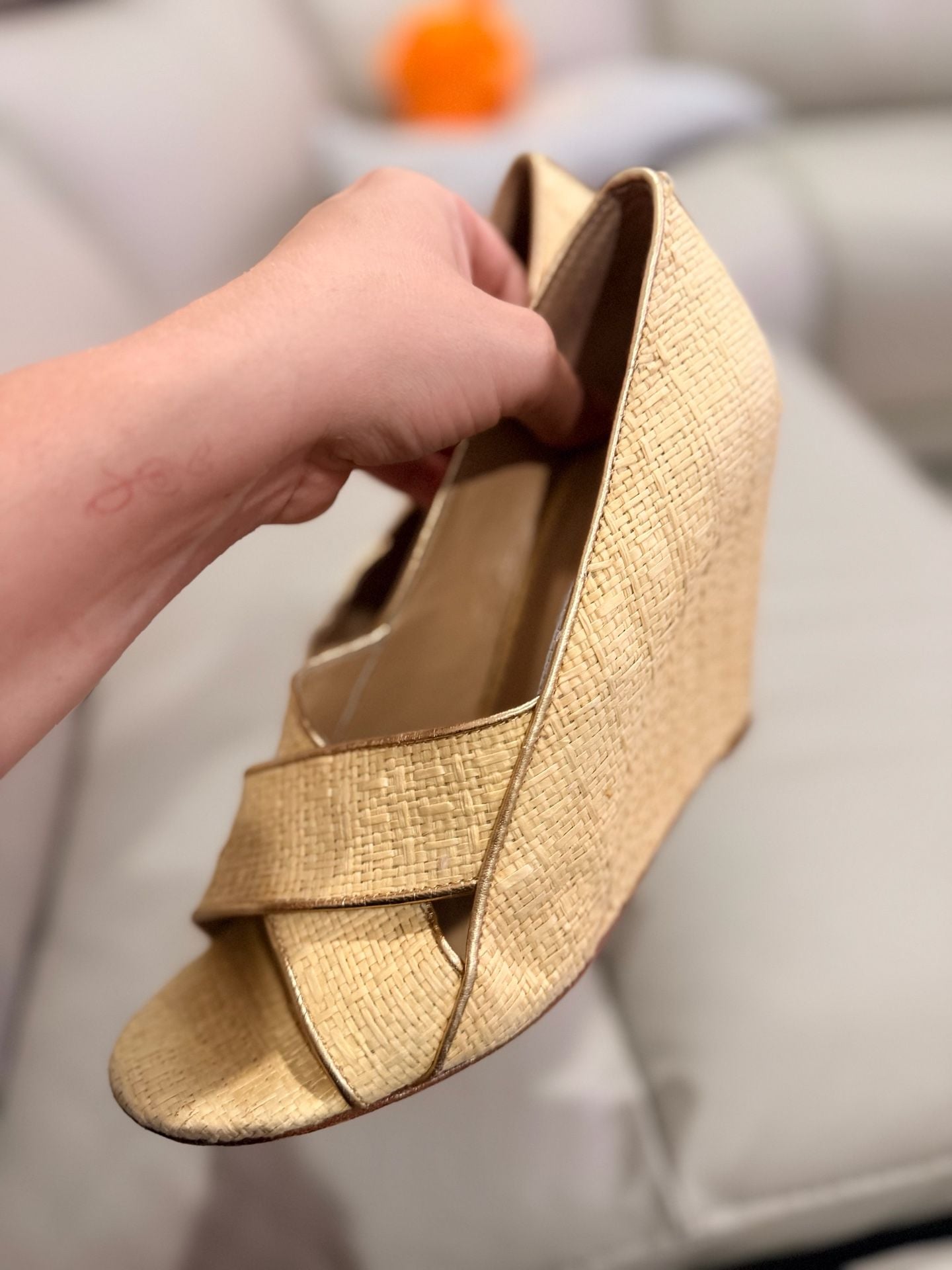 Diane Von Furstenberg Raffia Wedge Sandals Size 7.5 M Peep Toe 3