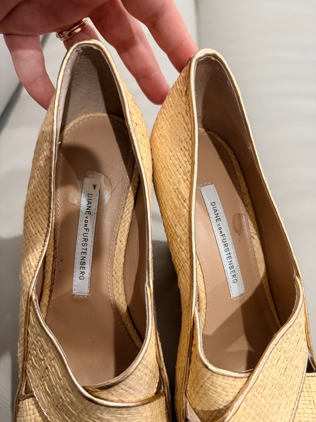Diane Von Furstenberg Raffia Wedge Sandals Size 7.5 M Peep Toe 5