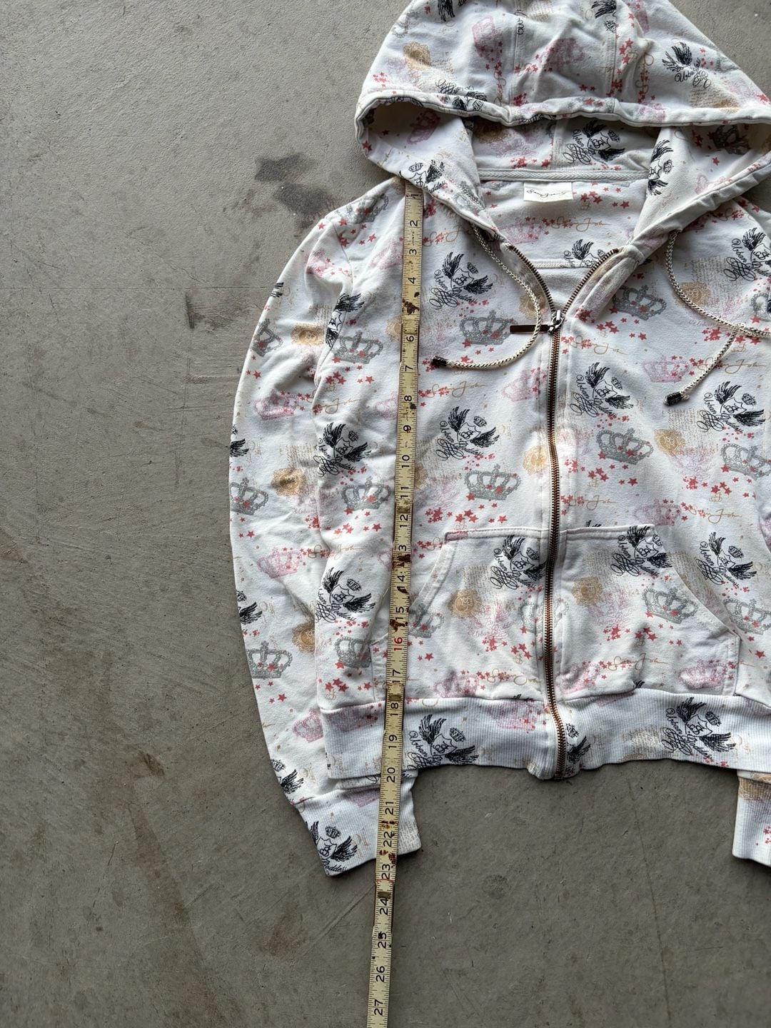 Sean John Crop Top Zip Up Hoodie White Crown All Over Print Y2K 5