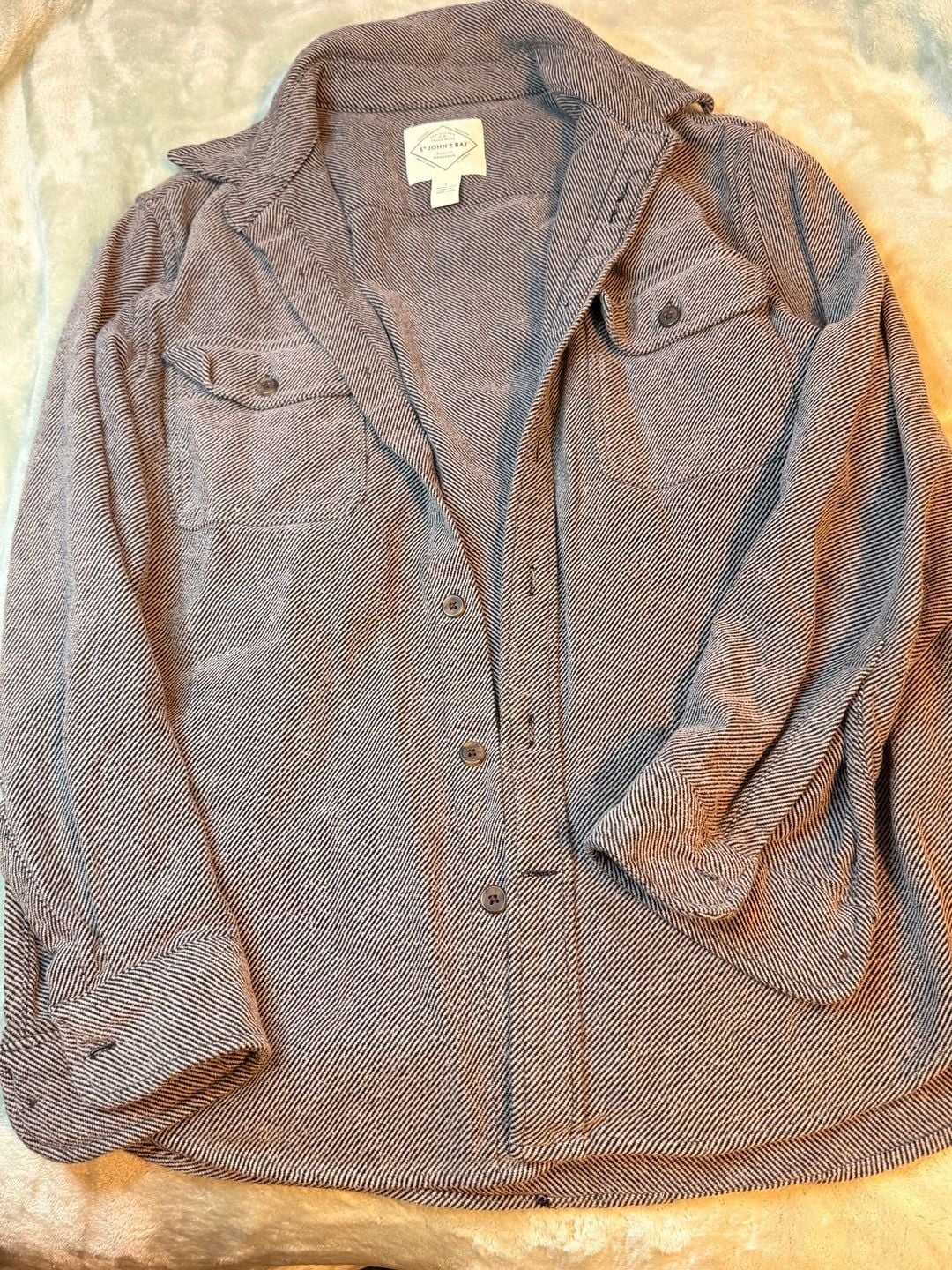 St John's Bay Men's Large Heavyweight Flannel Shacket Button Up Shirt Corduroy Accent 2