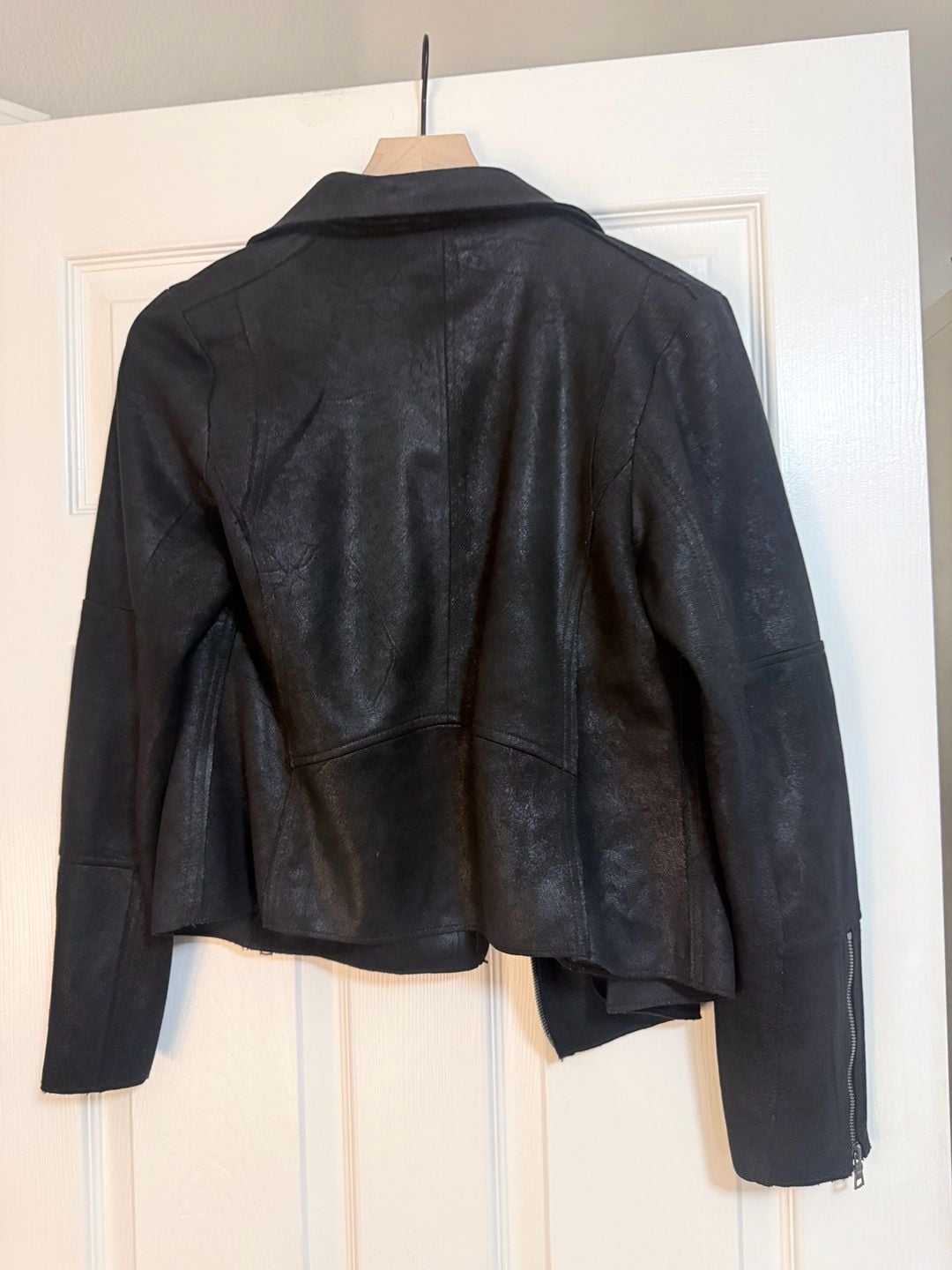 Evereve Moto Jacket Size M Black Vegan Suede Biker Zip Up 3
