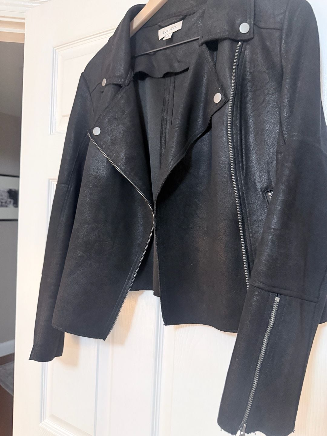 Evereve Moto Jacket Size M Black Vegan Suede Biker Zip Up 6