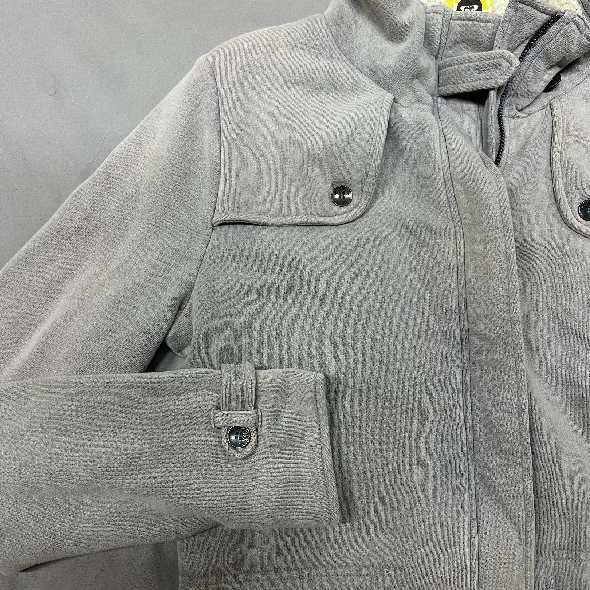 Roxy Fleece Jacket Gray Sherpa Lined Full Zip Utility Coat women’s Large 16