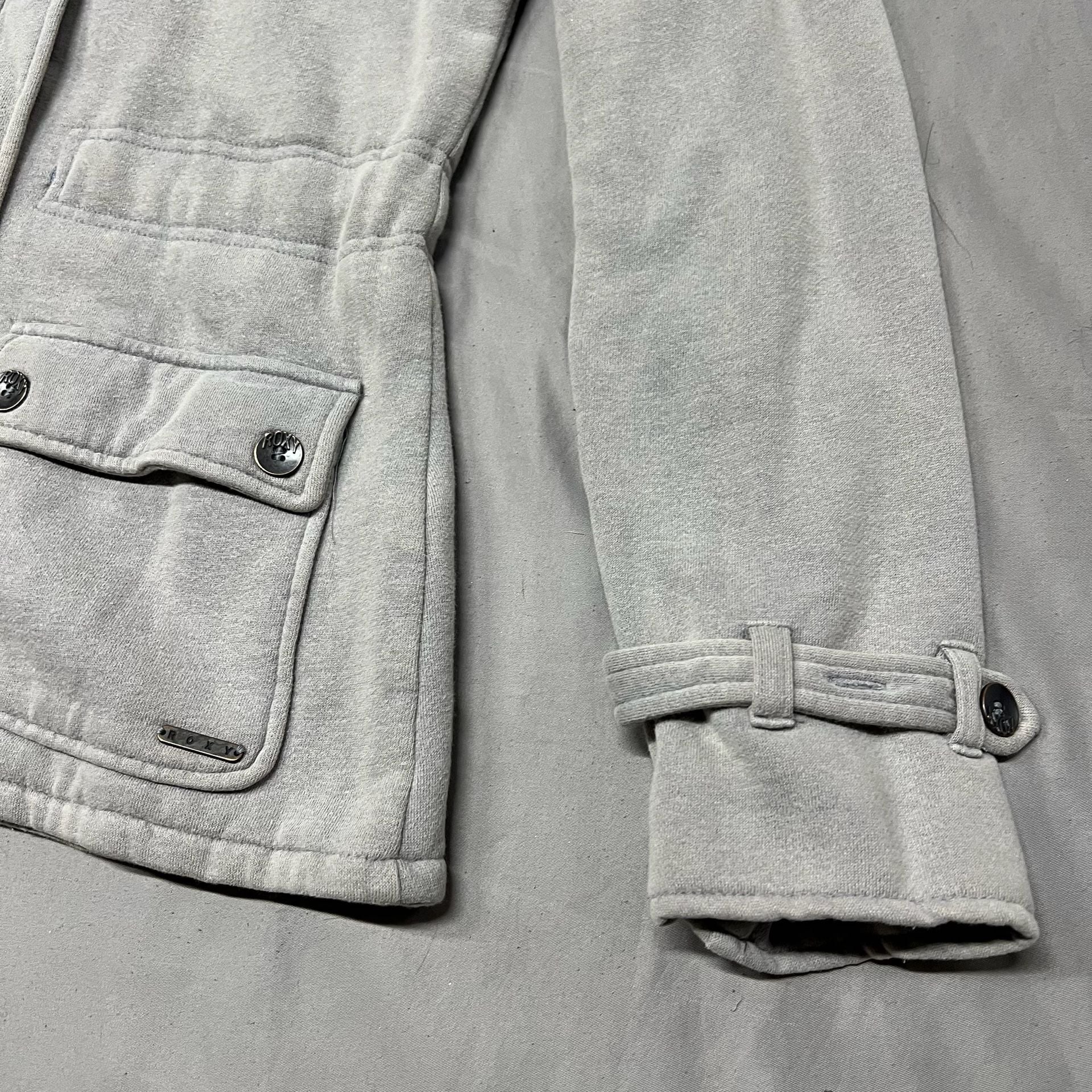 Roxy Fleece Jacket Gray Sherpa Lined Full Zip Utility Coat women’s Large 17