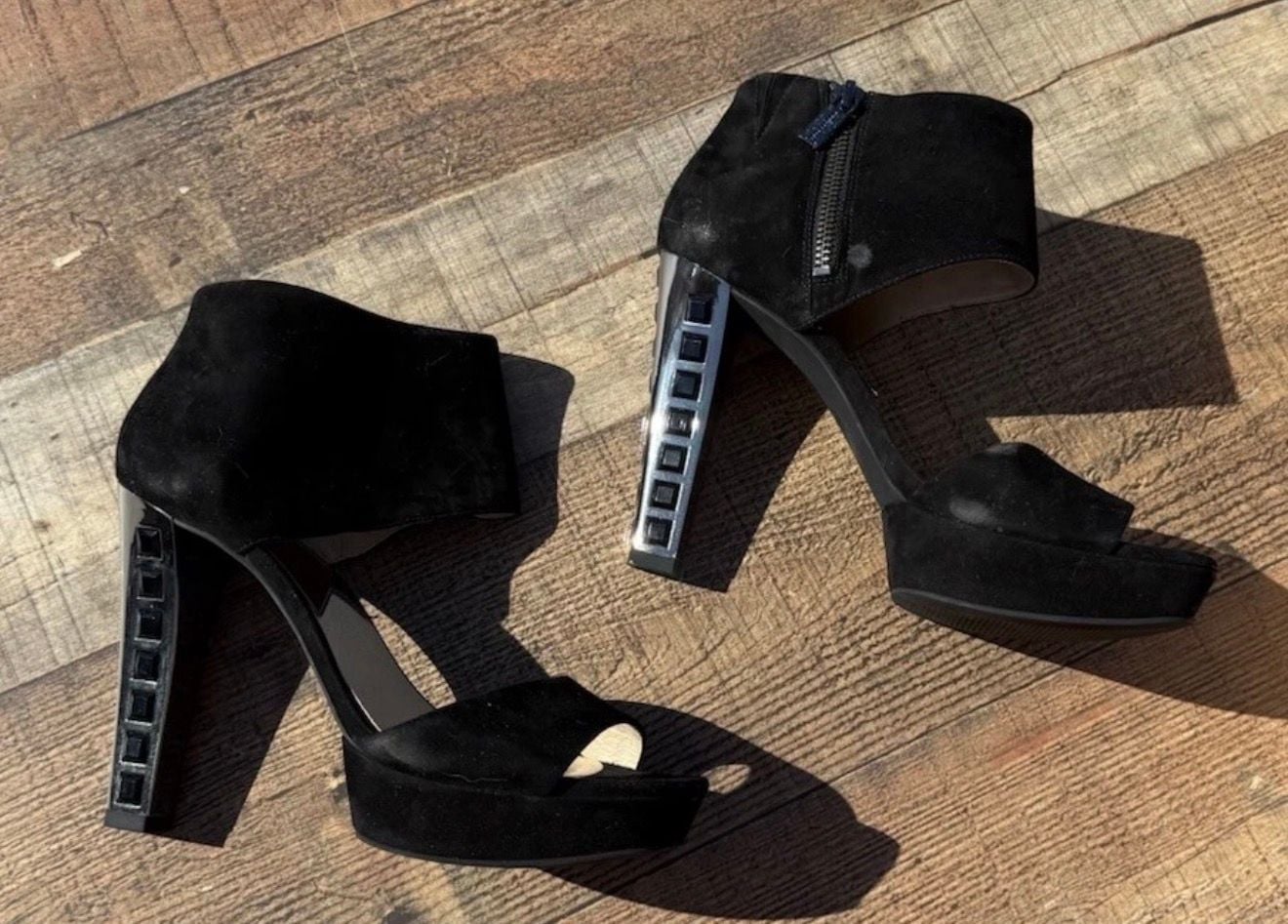 Michael Kors Josie Open Toe Size 8 1/2M Black Suede Heels 2