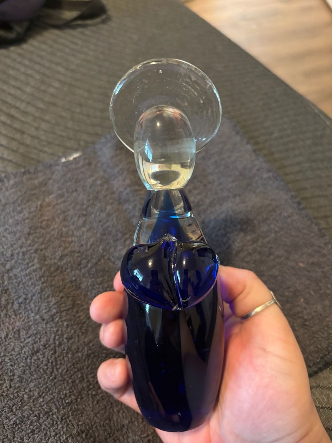 Vintage Hand Blown Art Glass Guardian Angel Figurine Cobalt Blue 1