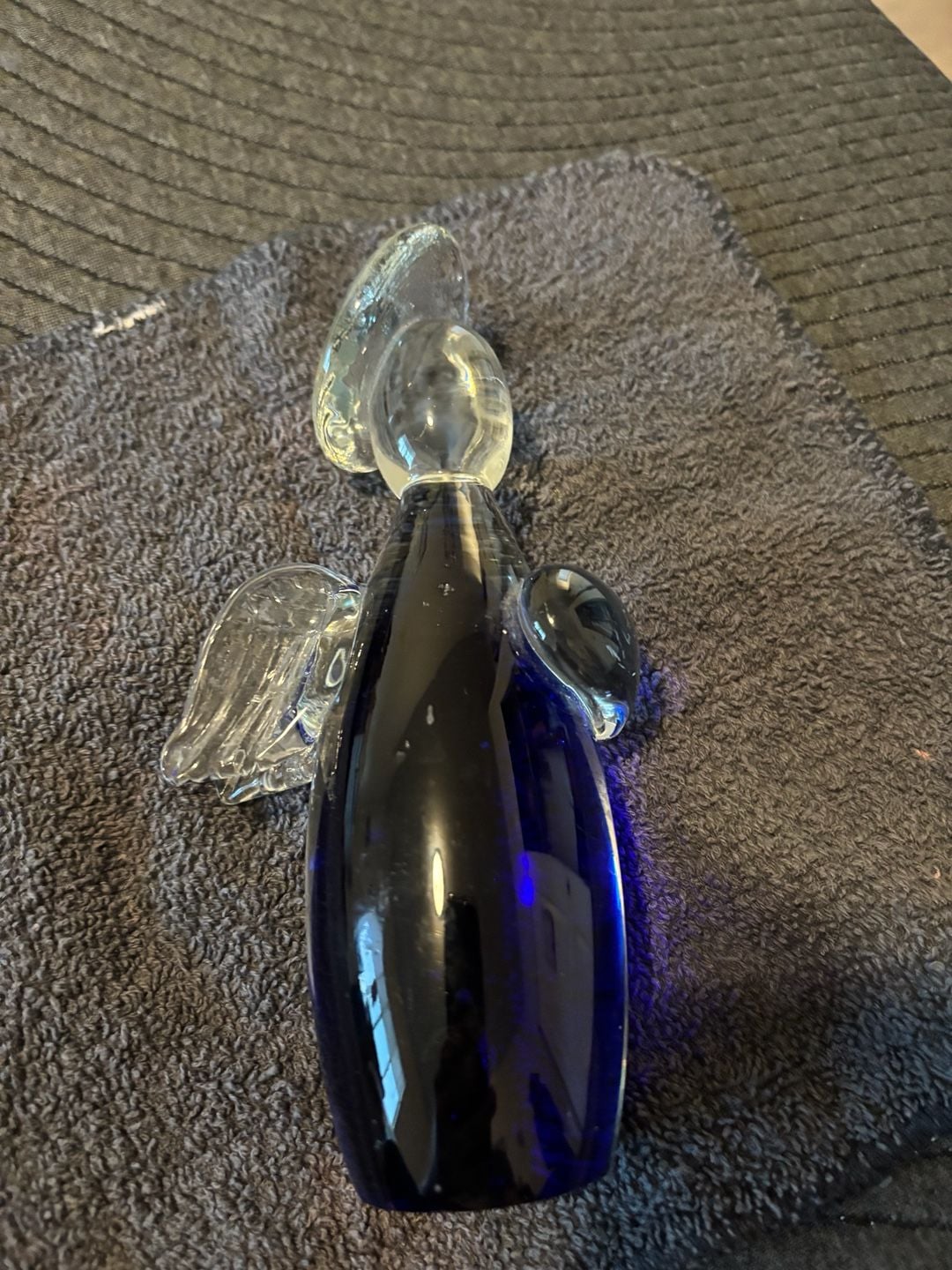 Vintage Hand Blown Art Glass Guardian Angel Figurine Cobalt Blue 3