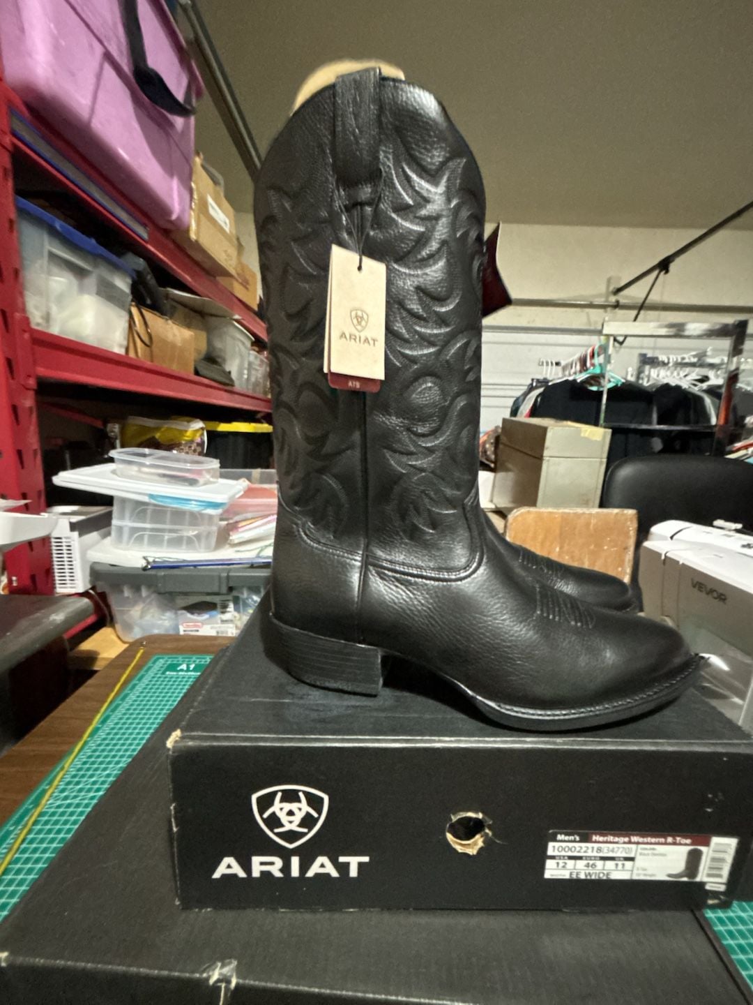 Ariat Heritage Western R-Toe Size 12 EE Black Deertan Leather Boots 7