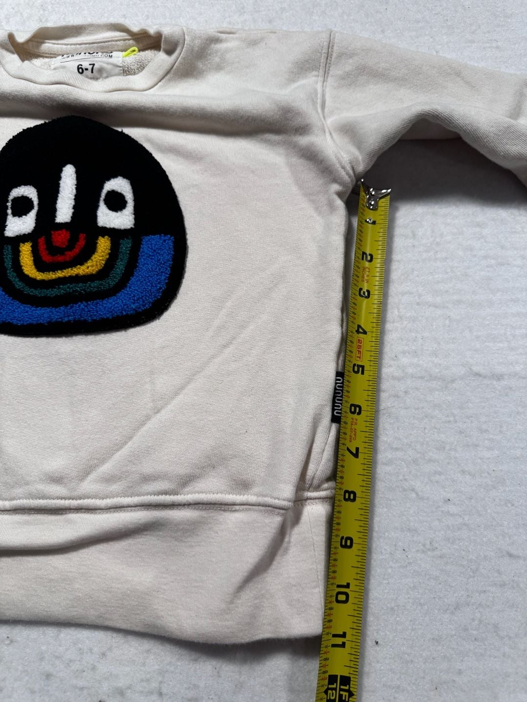 Nununu Kids Graphic Sweatshirt Size 6-7 Cream Terry Face Patch 7