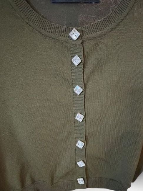 NWOT Anthro Nordstrom Endless Rose Cropped Cardigan Olive Rhinestone Buttons Small 3