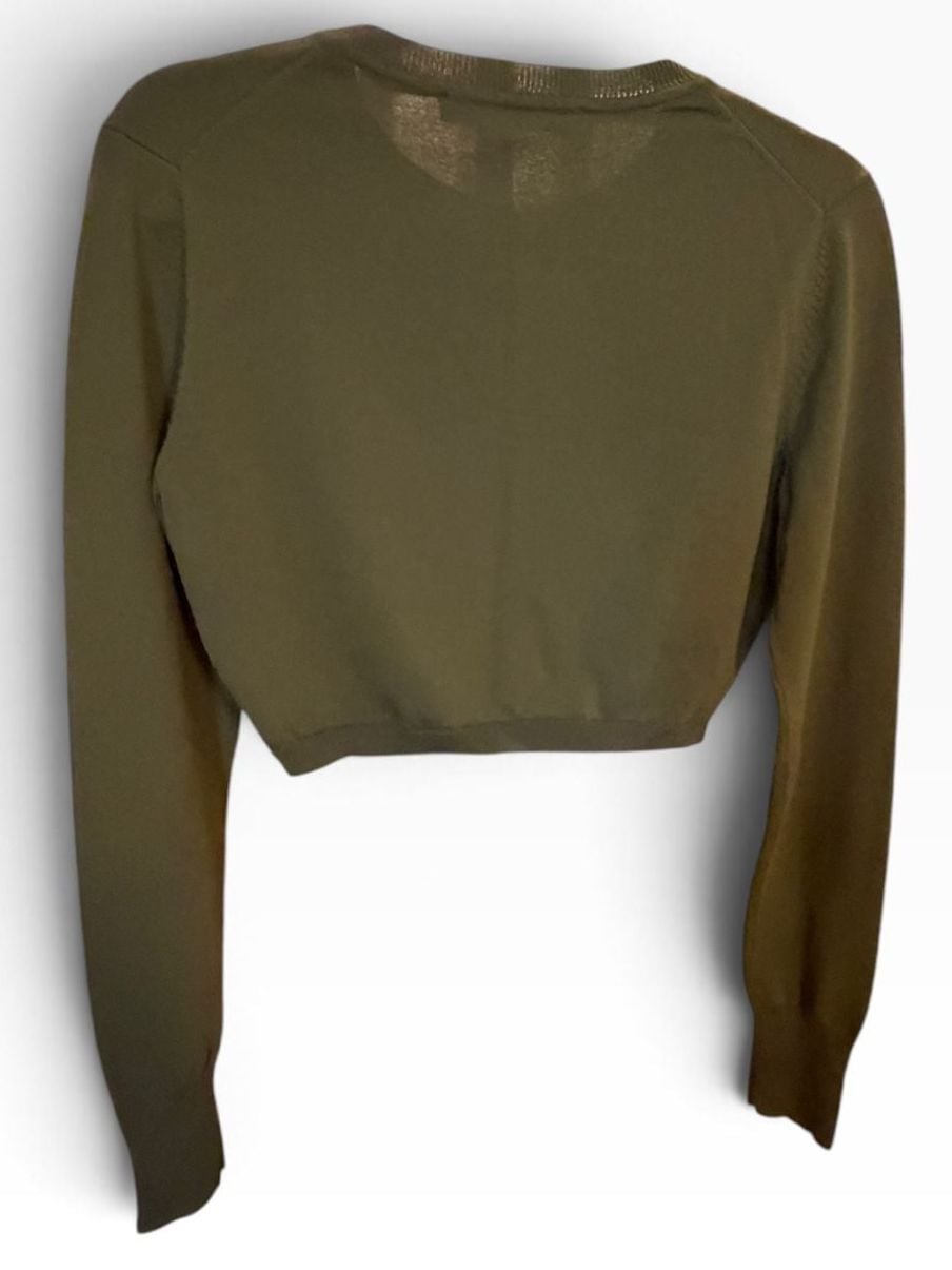 NWOT Anthro Nordstrom Endless Rose Cropped Cardigan Olive Rhinestone Buttons Small 7