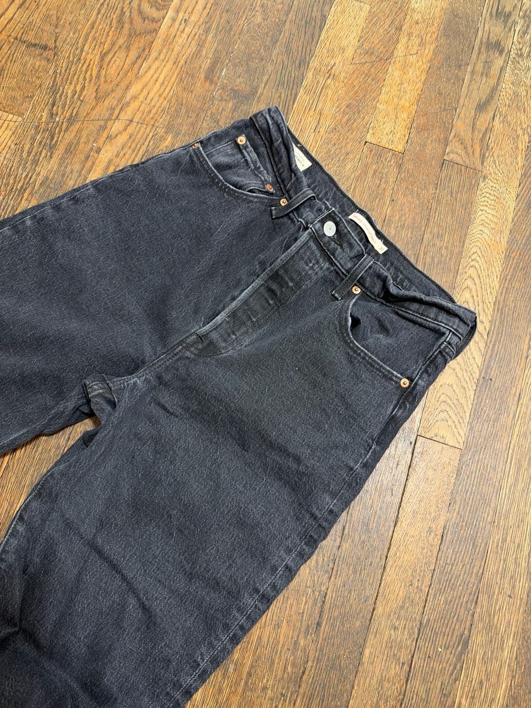 Levi's Ribcage Straight Ankle Jeans Size 31x29 Black Denim 11
