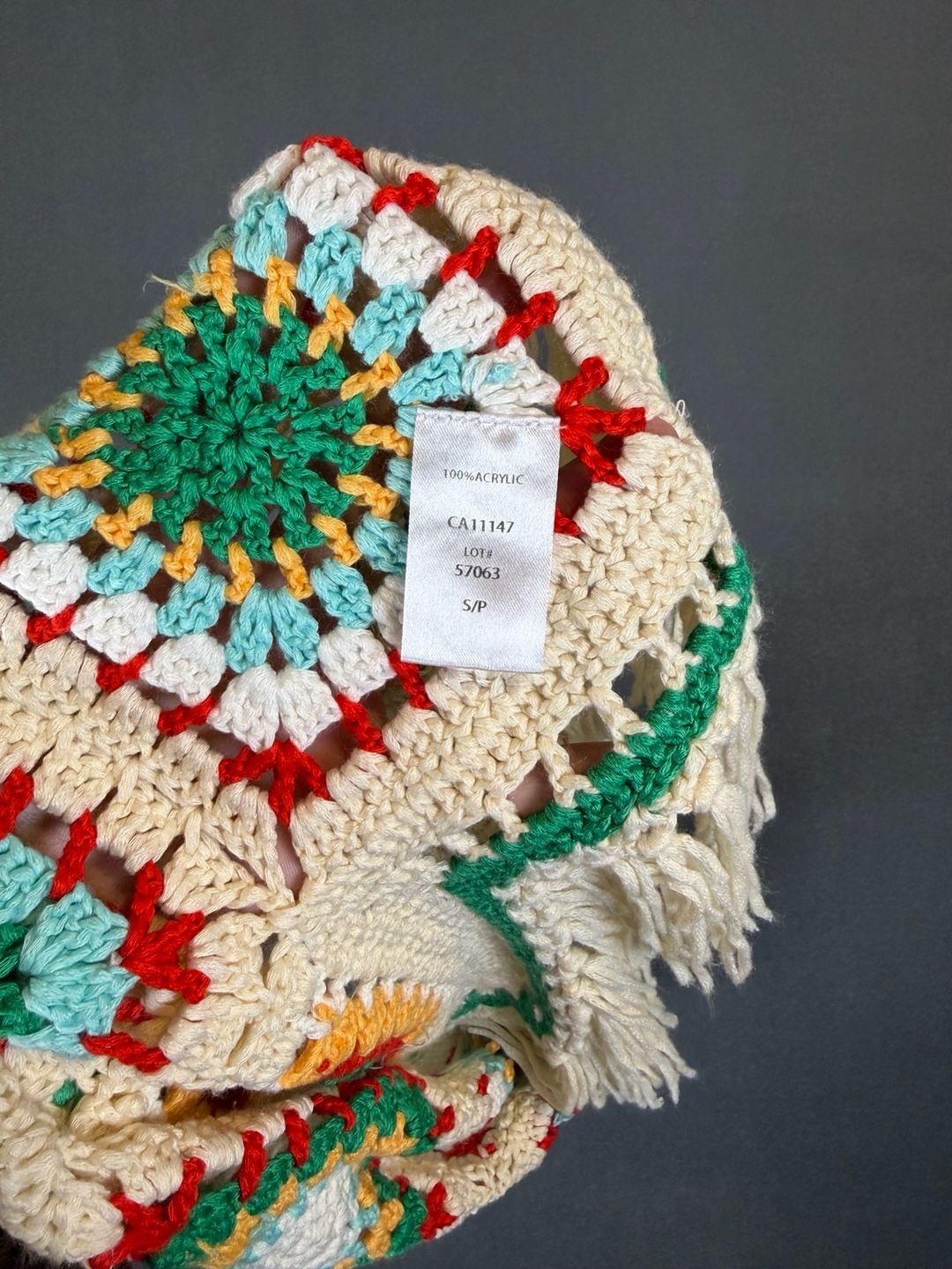 Elan Small Crochet Granny Square Fringe Tank Top Boho Festival Y2K  7