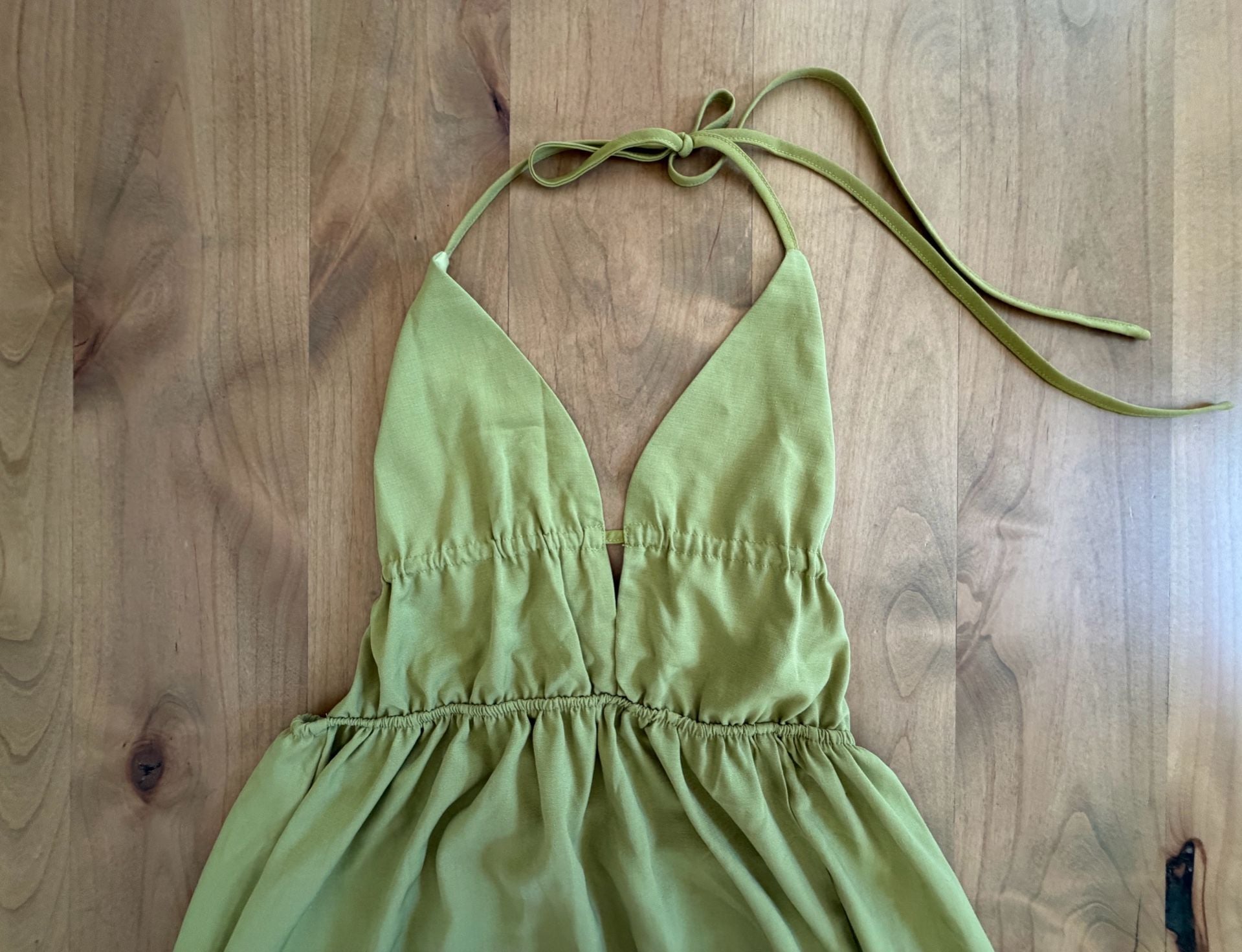 Shein Halter Maxi Dress Size L Olive Green V-Neck Backless 7