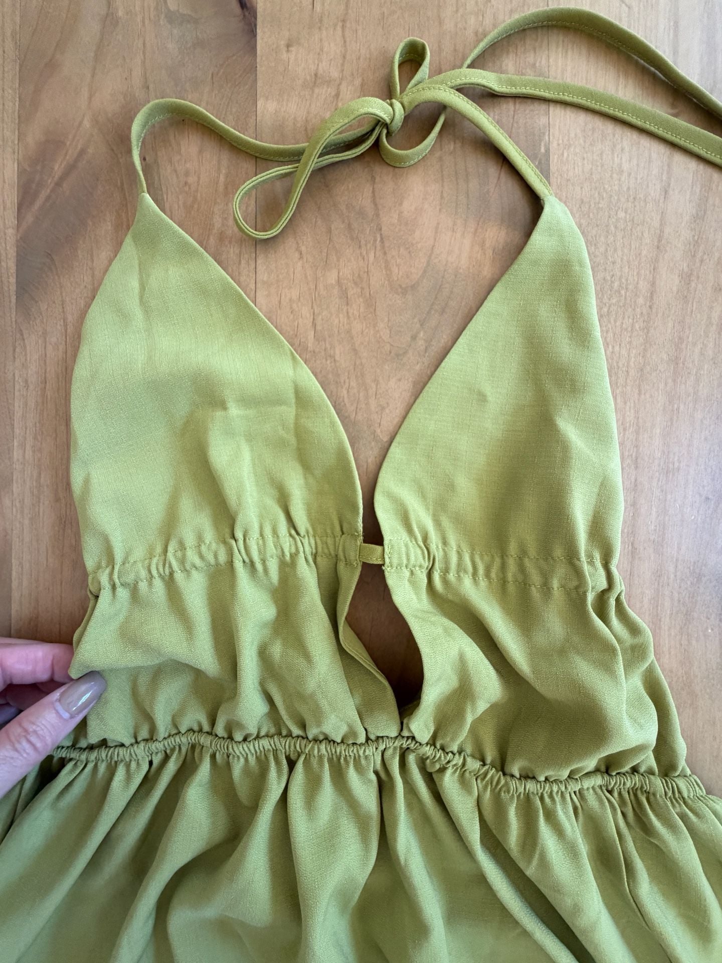 Shein Halter Maxi Dress Size L Olive Green V-Neck Backless 8