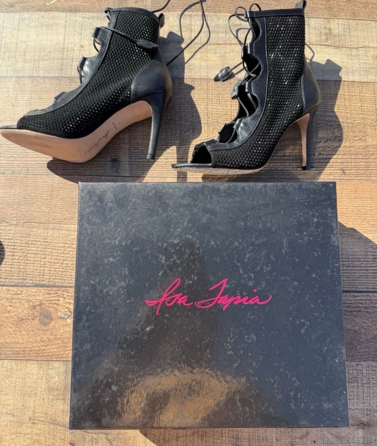Isa Tapia Nadia Booties Size 39 Black Suede Stones Lace-Up Stiletto 2