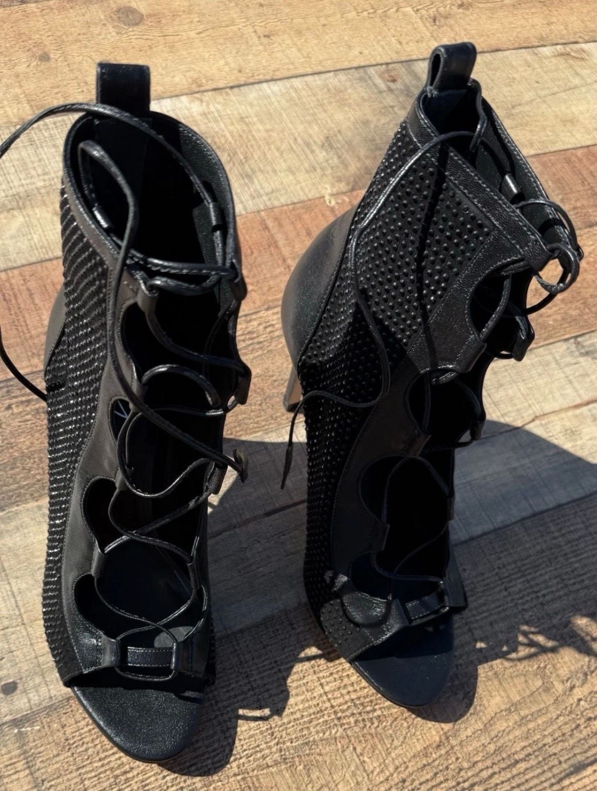 Isa Tapia Nadia Booties Size 39 Black Suede Stones Lace-Up Stiletto 8