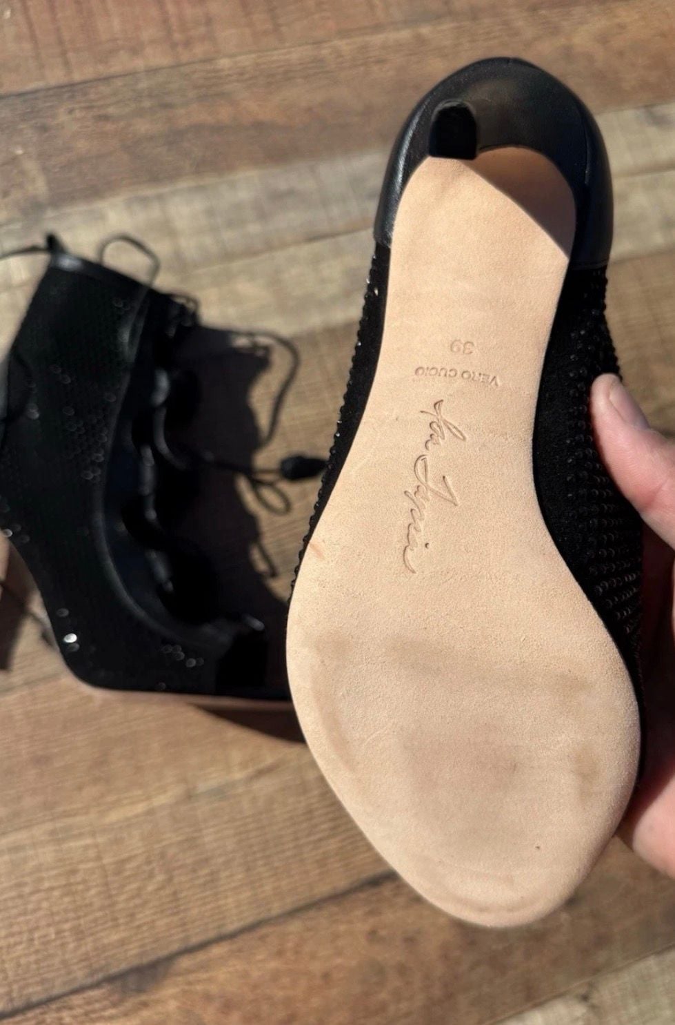 Isa Tapia Nadia Booties Size 39 Black Suede Stones Lace-Up Stiletto 10