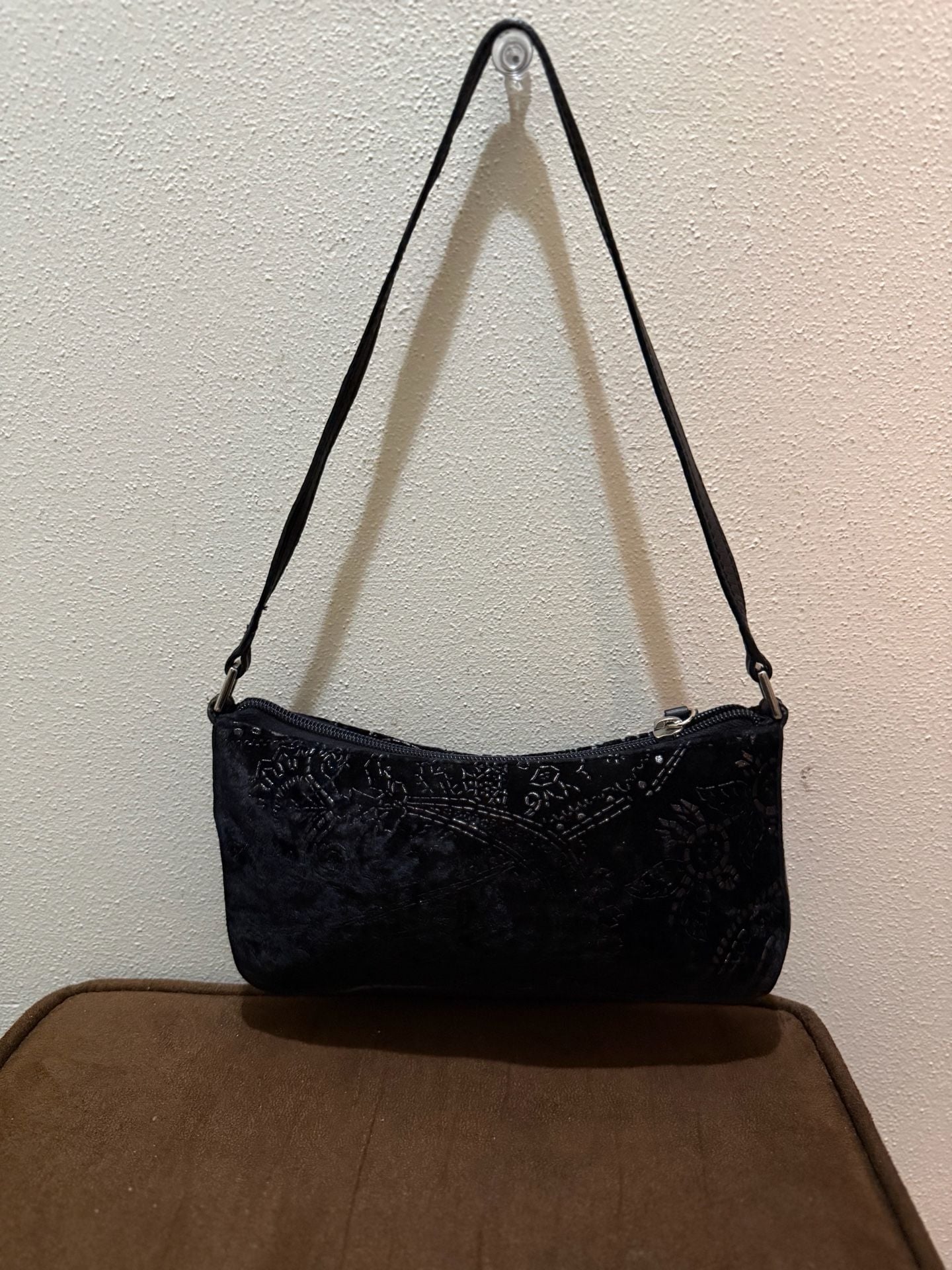Black Beaded Velvet Shoulder Bag Purse Evening Clutch Y2K 2