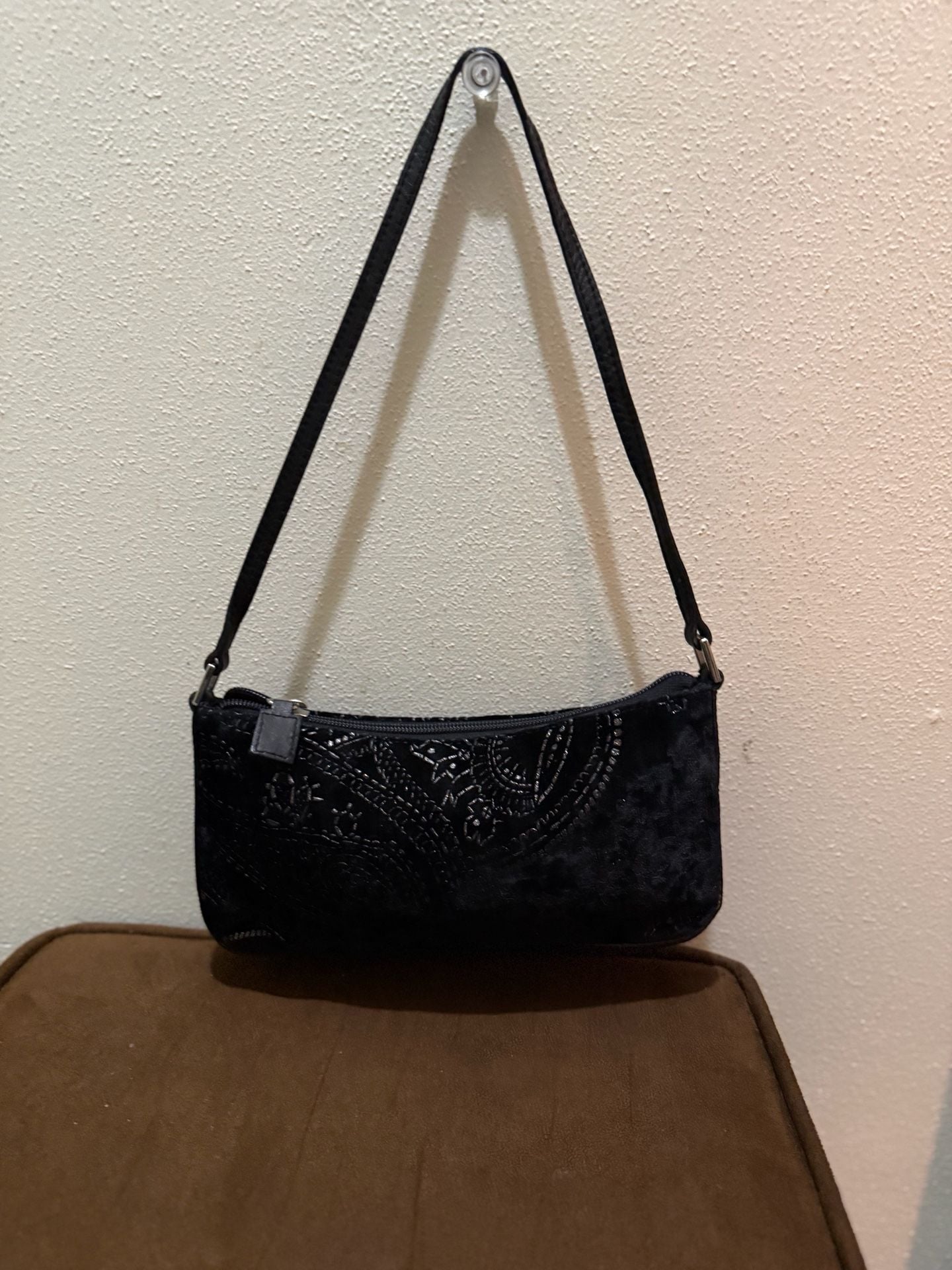 Black Beaded Velvet Shoulder Bag Purse Evening Clutch Y2K 3