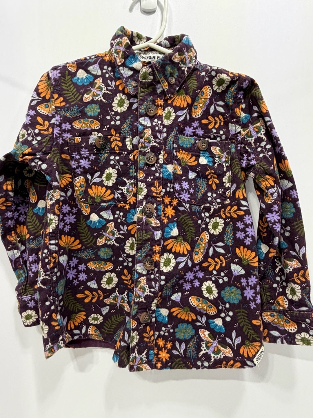 Duluth Trading Co Free Swingin' Flannel Shirt Size 3T Purple Floral Moth 2