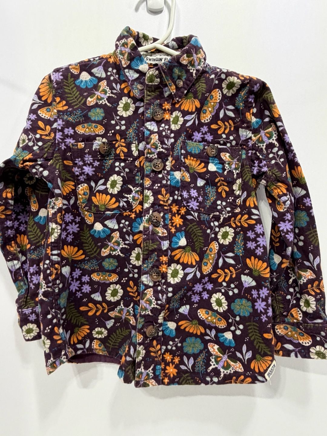 Duluth Trading Co Free Swingin' Flannel Shirt Size 3T Purple Floral Moth 3