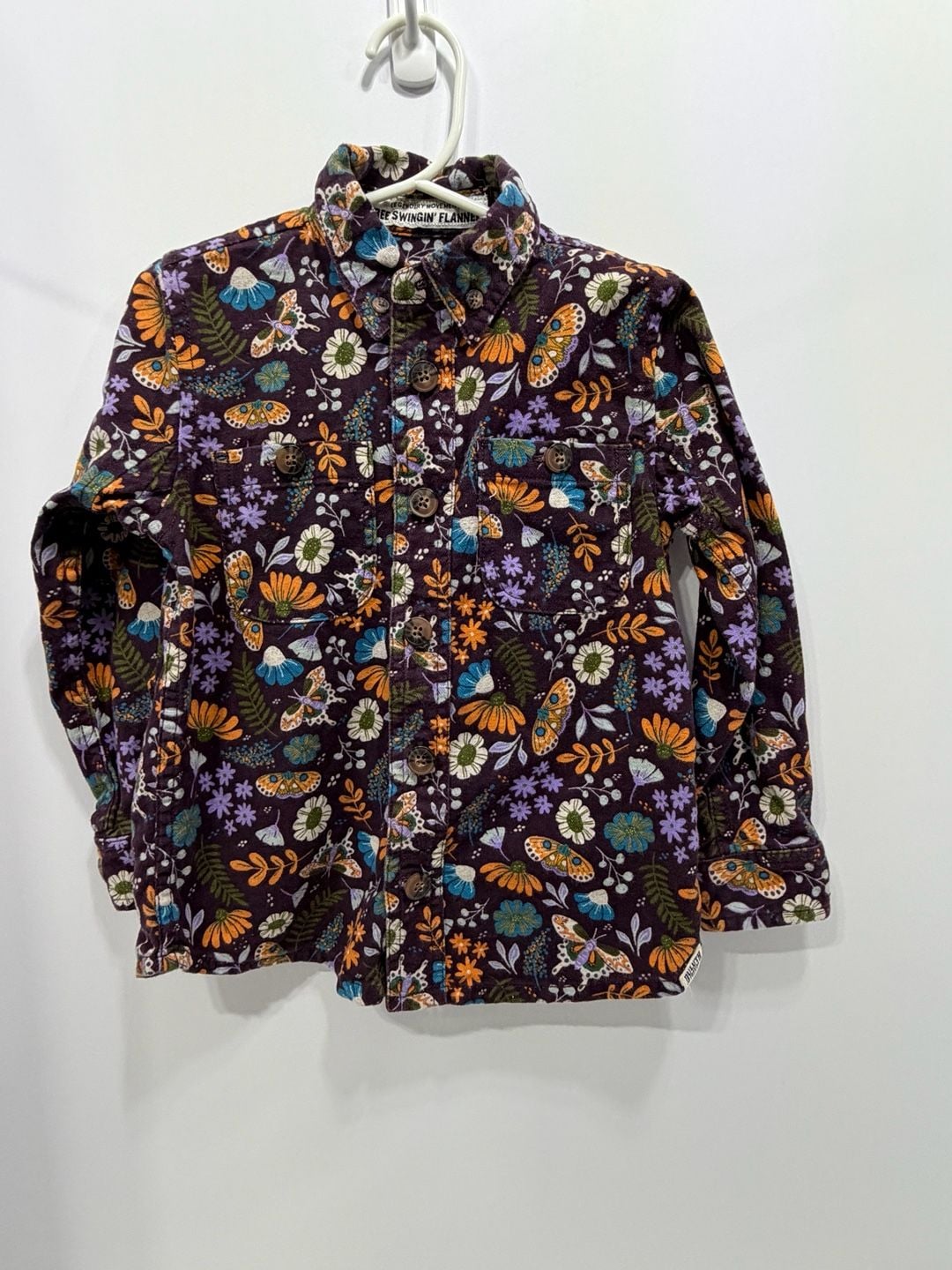 Duluth Trading Co Free Swingin' Flannel Shirt Size 3T Purple Floral Moth 4