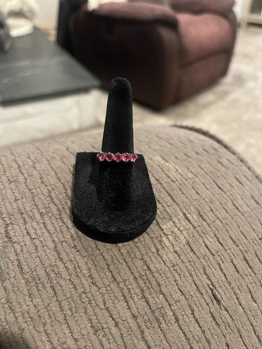 Silver tone Pink Ruby stone Cluster Ring stamped 925 2