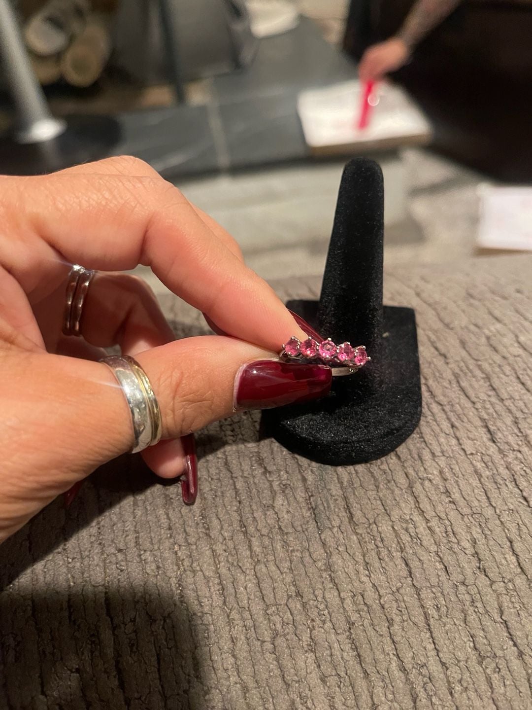 Silver tone Pink Ruby stone Cluster Ring stamped 925 5
