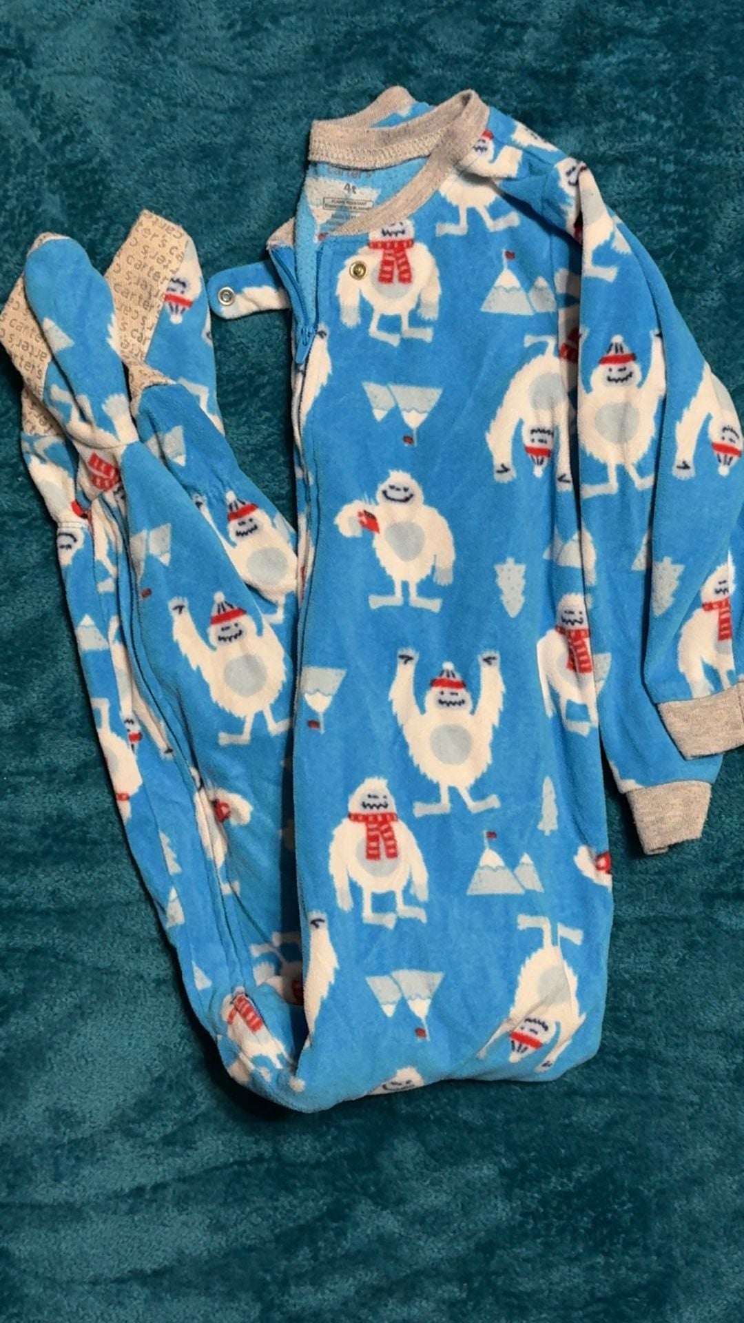 Carters Fleece Footed Pajamas Size 4T Blue Yeti 1