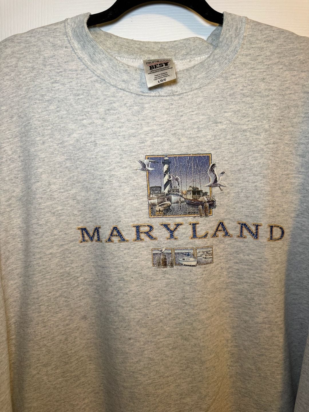 Vintage Maryland Destination Sweatshirt Size L Gray Lighthouse Crewneck 3