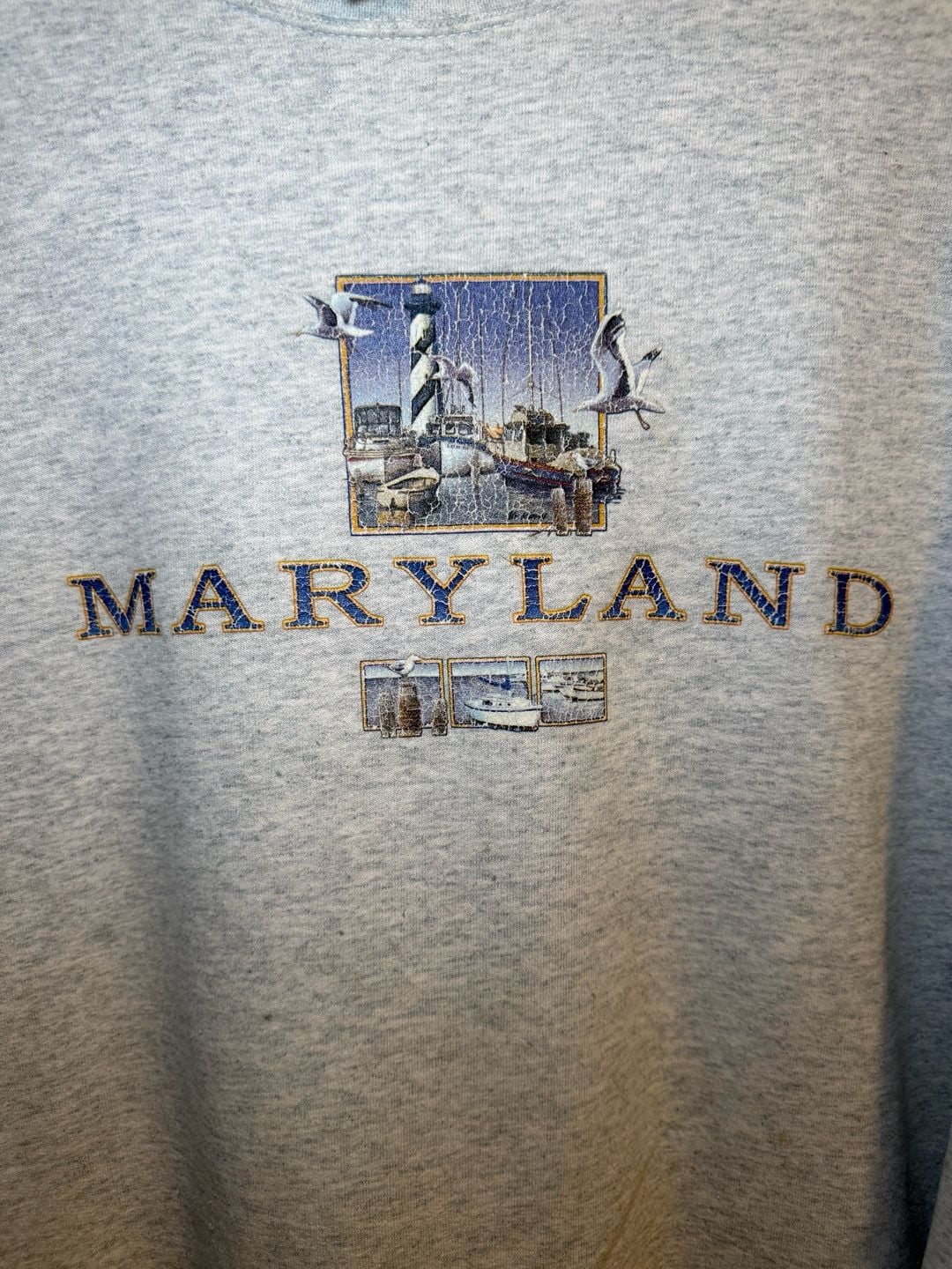 Vintage Maryland Destination Sweatshirt Size L Gray Lighthouse Crewneck 4