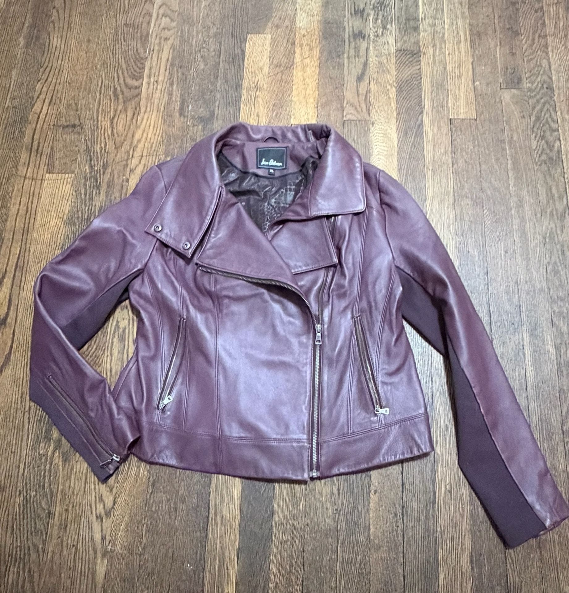 Sam Edelman Leather Moto Jacket Size XL Plum Purple Asymmetrical Zip 2