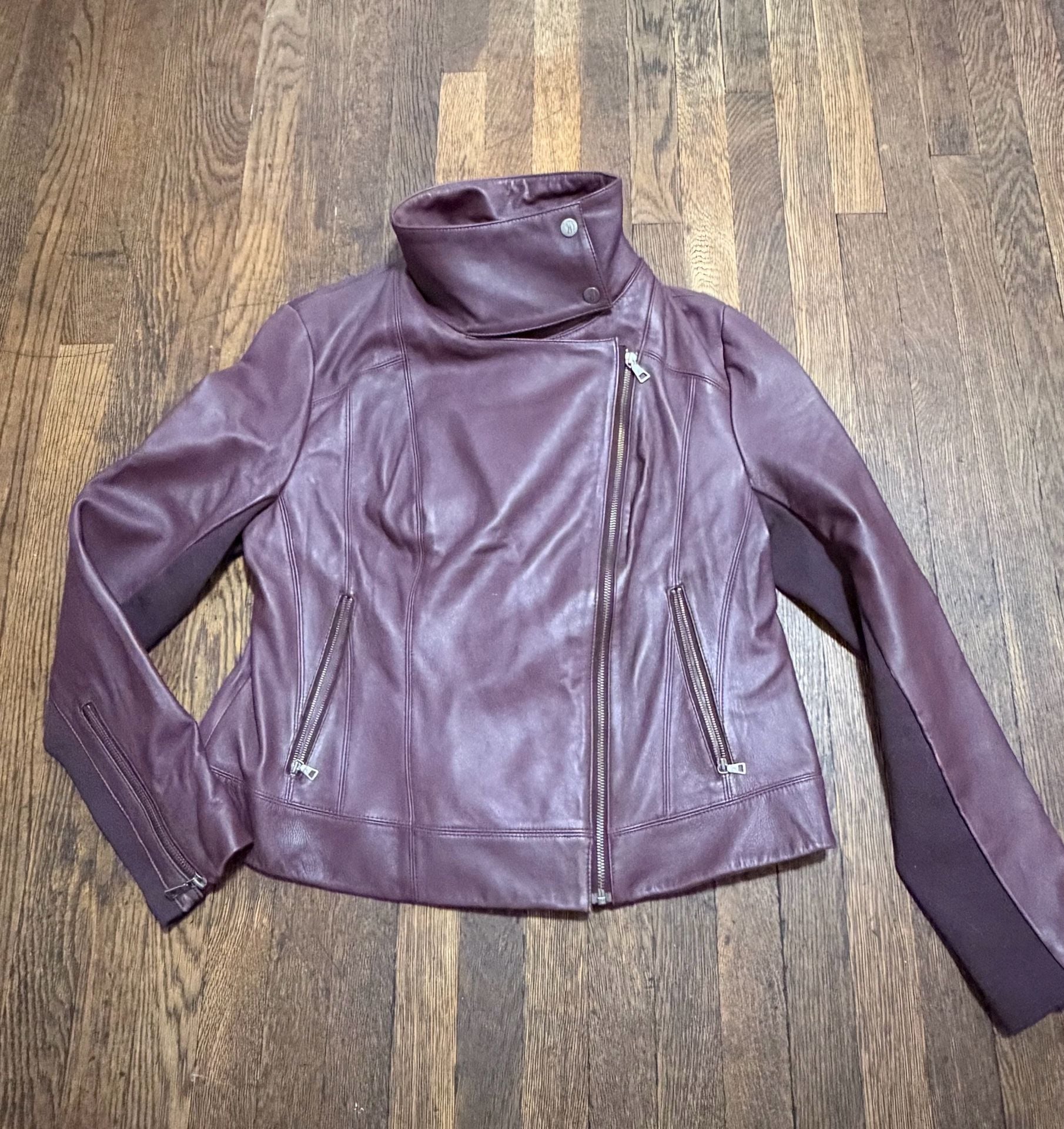 Sam Edelman Leather Moto Jacket Size XL Plum Purple Asymmetrical Zip 9