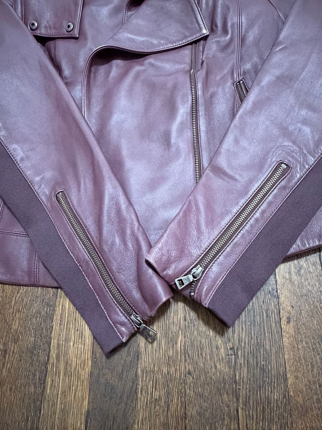 Sam Edelman Leather Moto Jacket Size XL Plum Purple Asymmetrical Zip 10