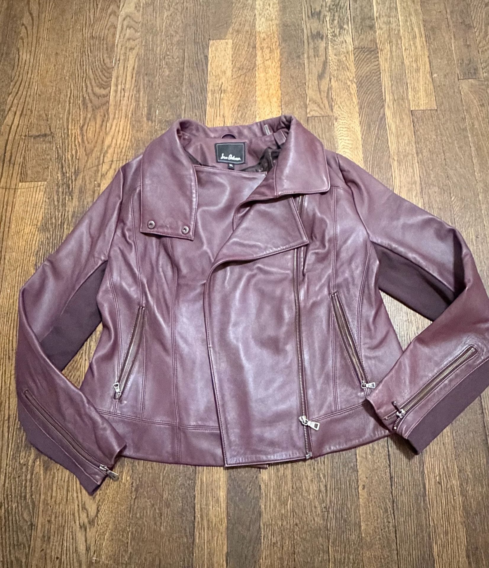 Sam Edelman Leather Moto Jacket Size XL Plum Purple Asymmetrical Zip 11