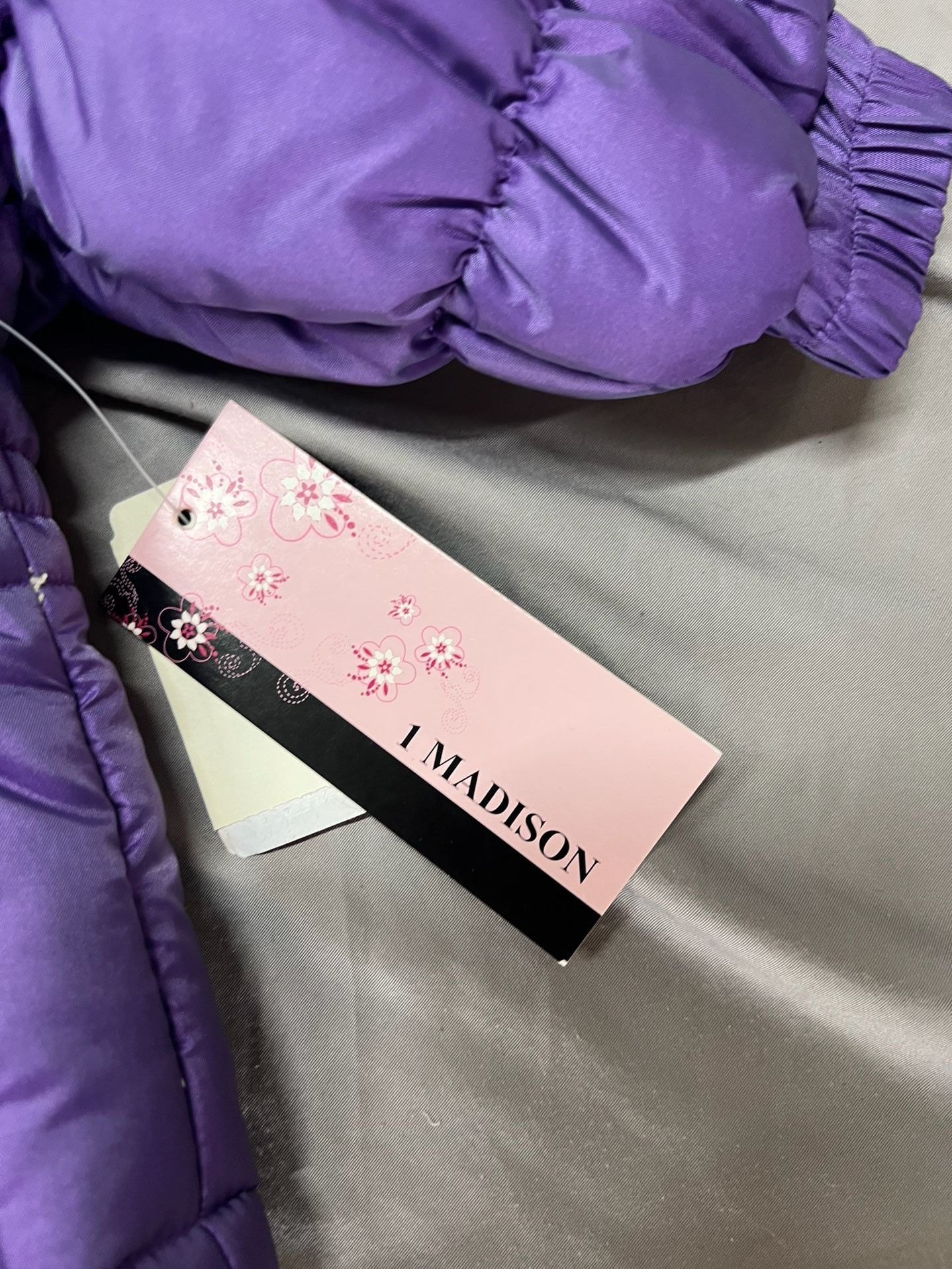 Madison Puffer Jacket baby girl 6-9 months Purple Floral Winter Coat Faux Fur 5