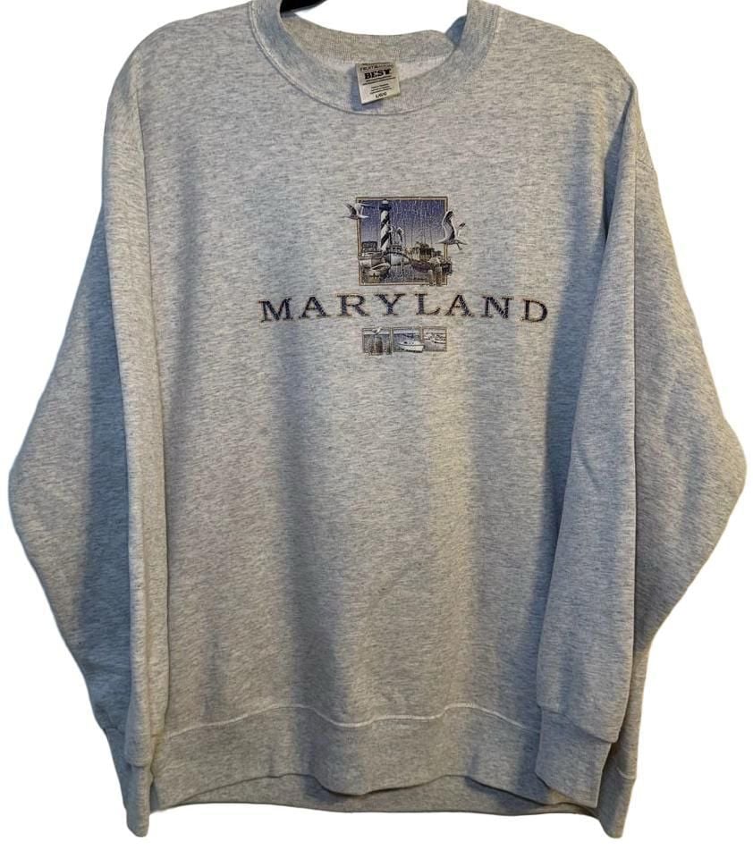 Vintage Maryland Destination Sweatshirt Size L Gray Lighthouse Crewneck 2