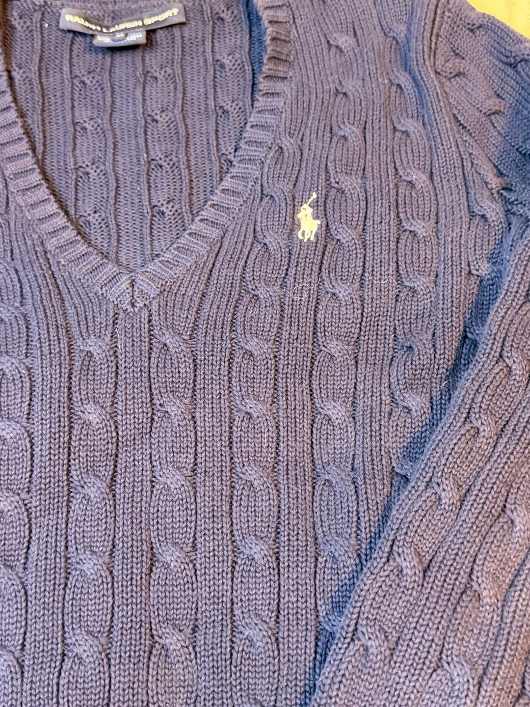 Ralph Lauren Sport Cable-Knit V-Neck Sweater Size M Blue Cotton 3
