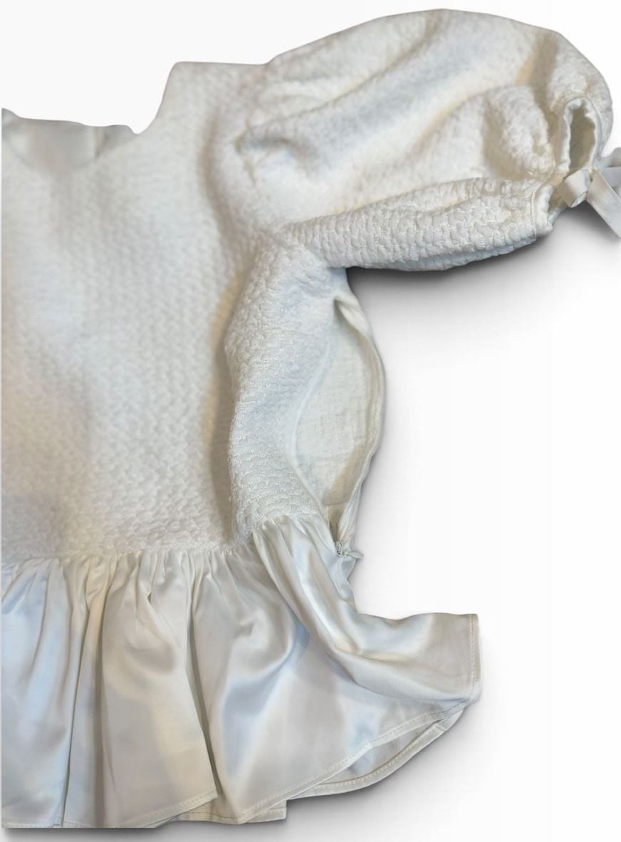 English Factory Peplum Blouse Size S White Short Puff Sleeve Top 7