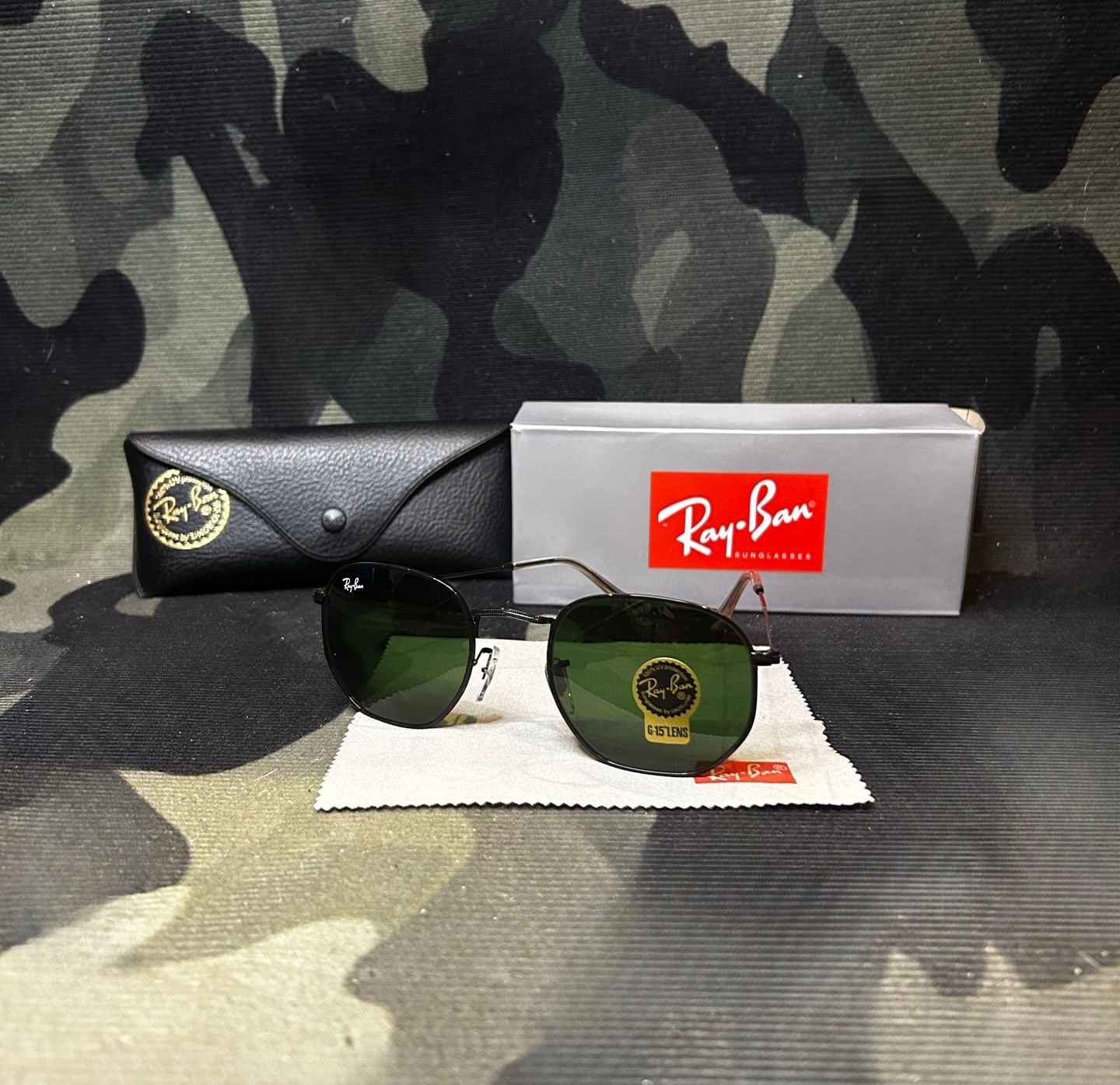 Ray-Ban Hexagonal Flat Lenses Sunglasses Black G-15 2